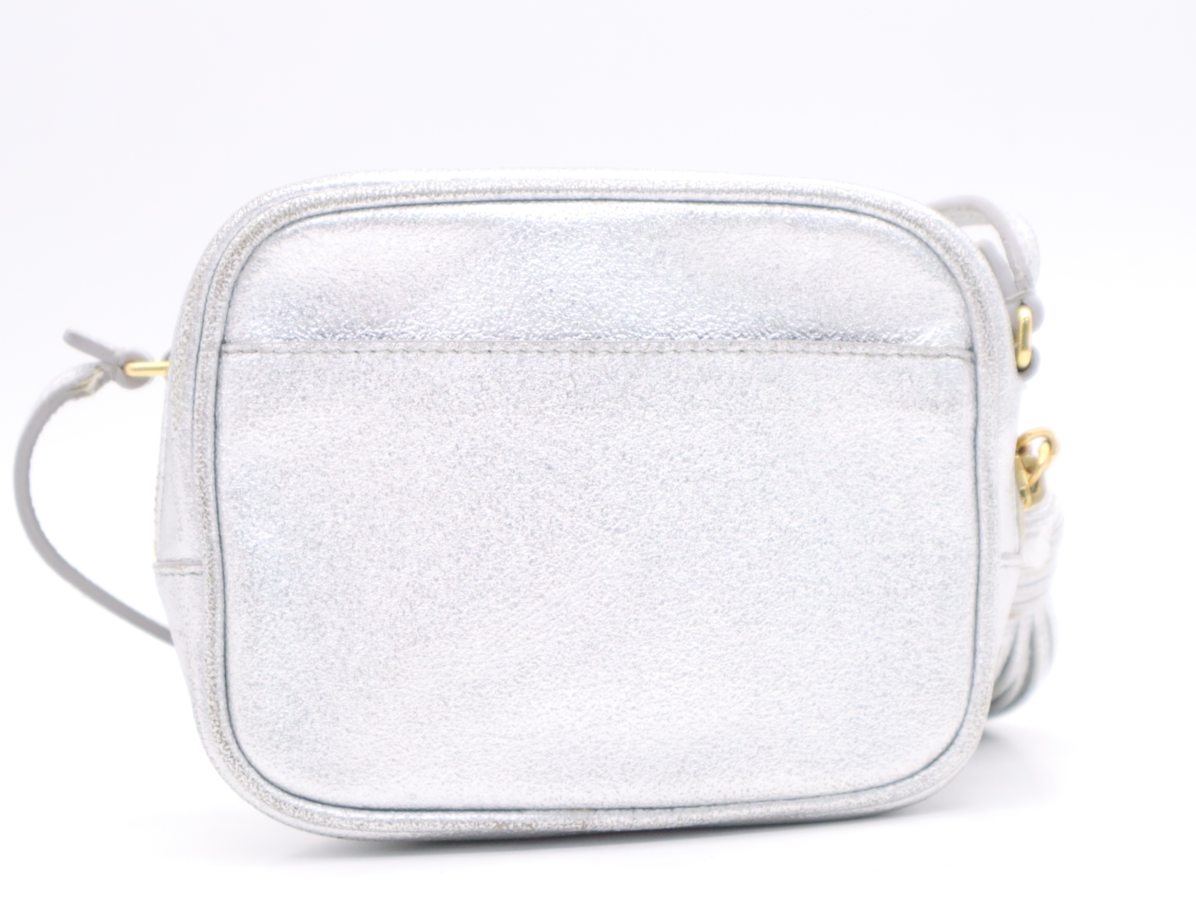 Leather Blogger Bag, Silver with Gold Hardware, Shoulder Bag — view 2