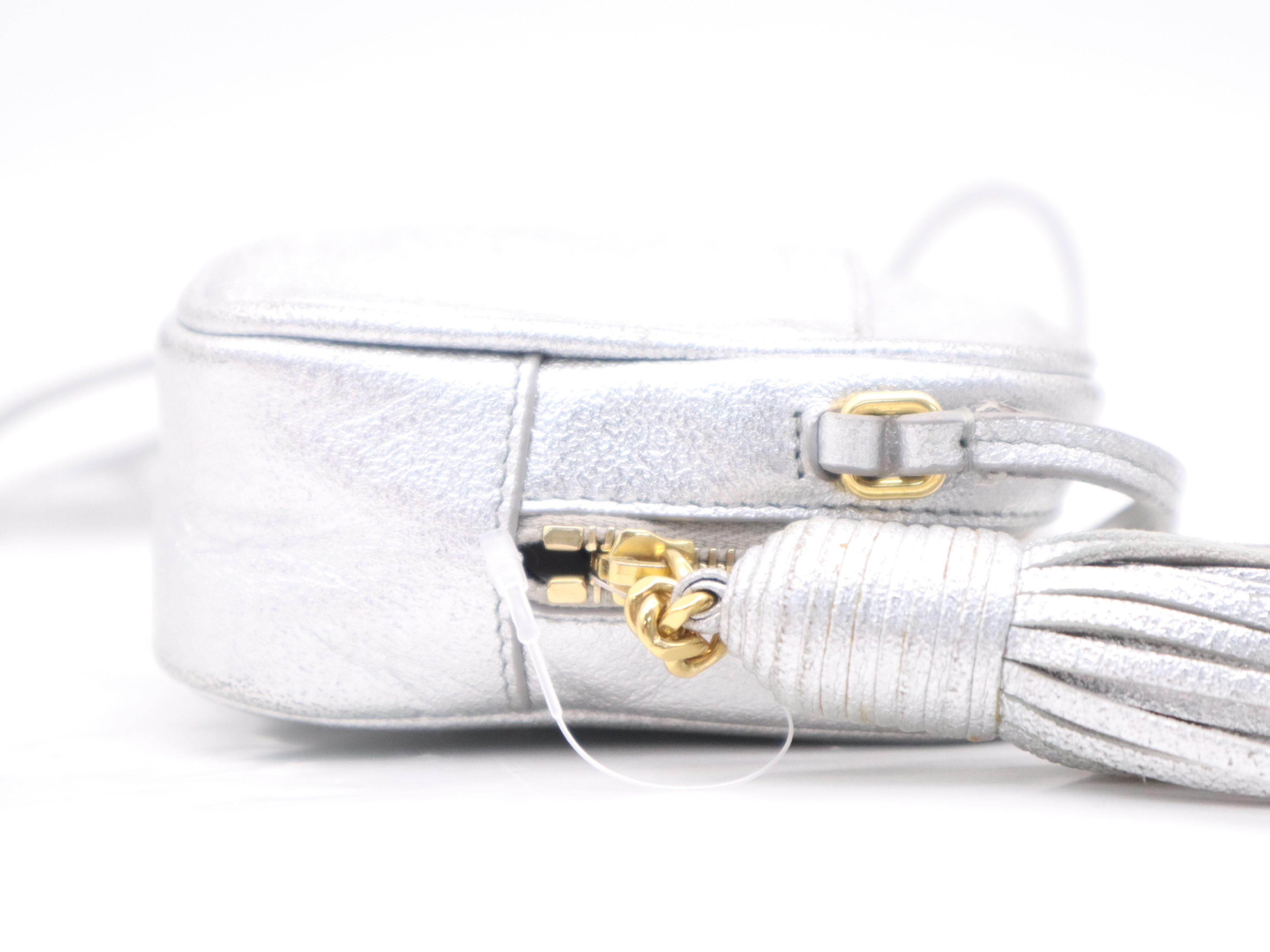 Leather Blogger Bag, Silver with Gold Hardware, Shoulder Bag — view 5