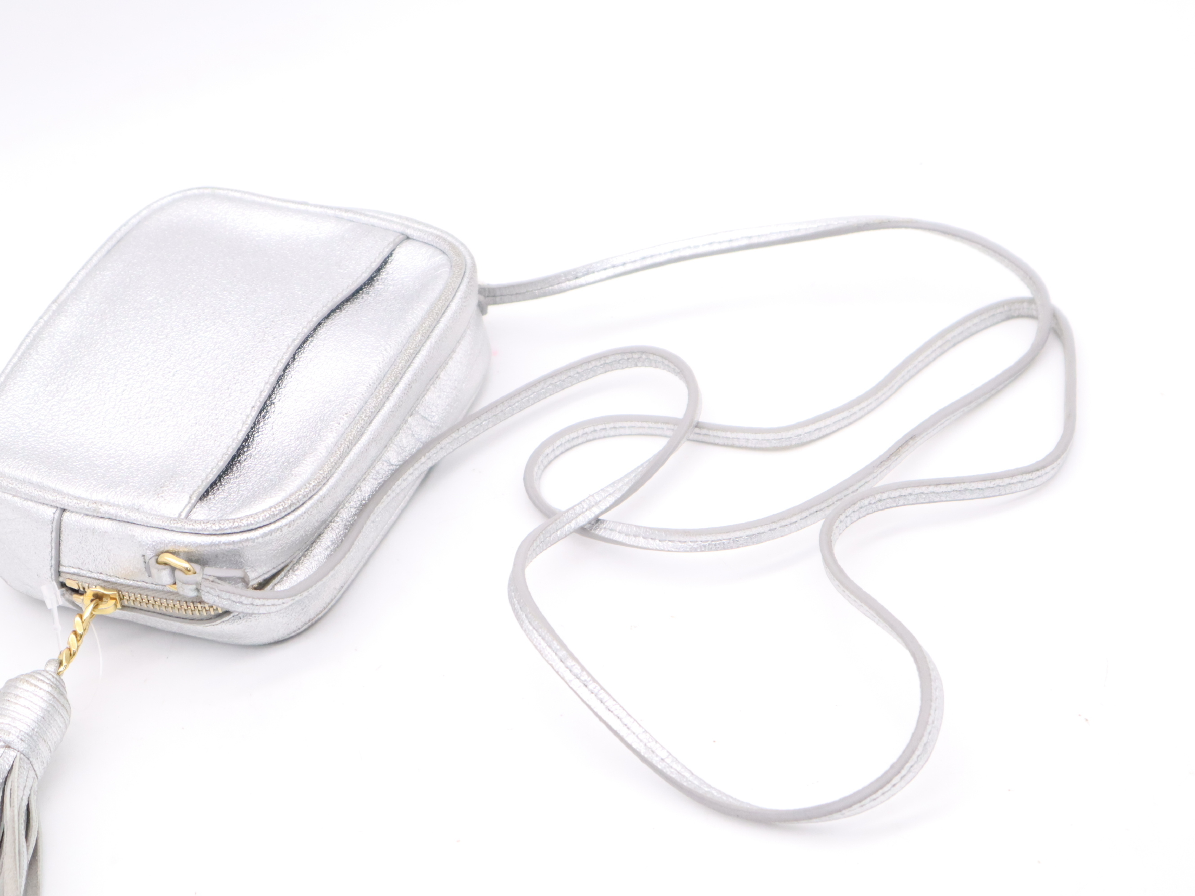 Leather Blogger Bag, Silver with Gold Hardware, Shoulder Bag — view 6