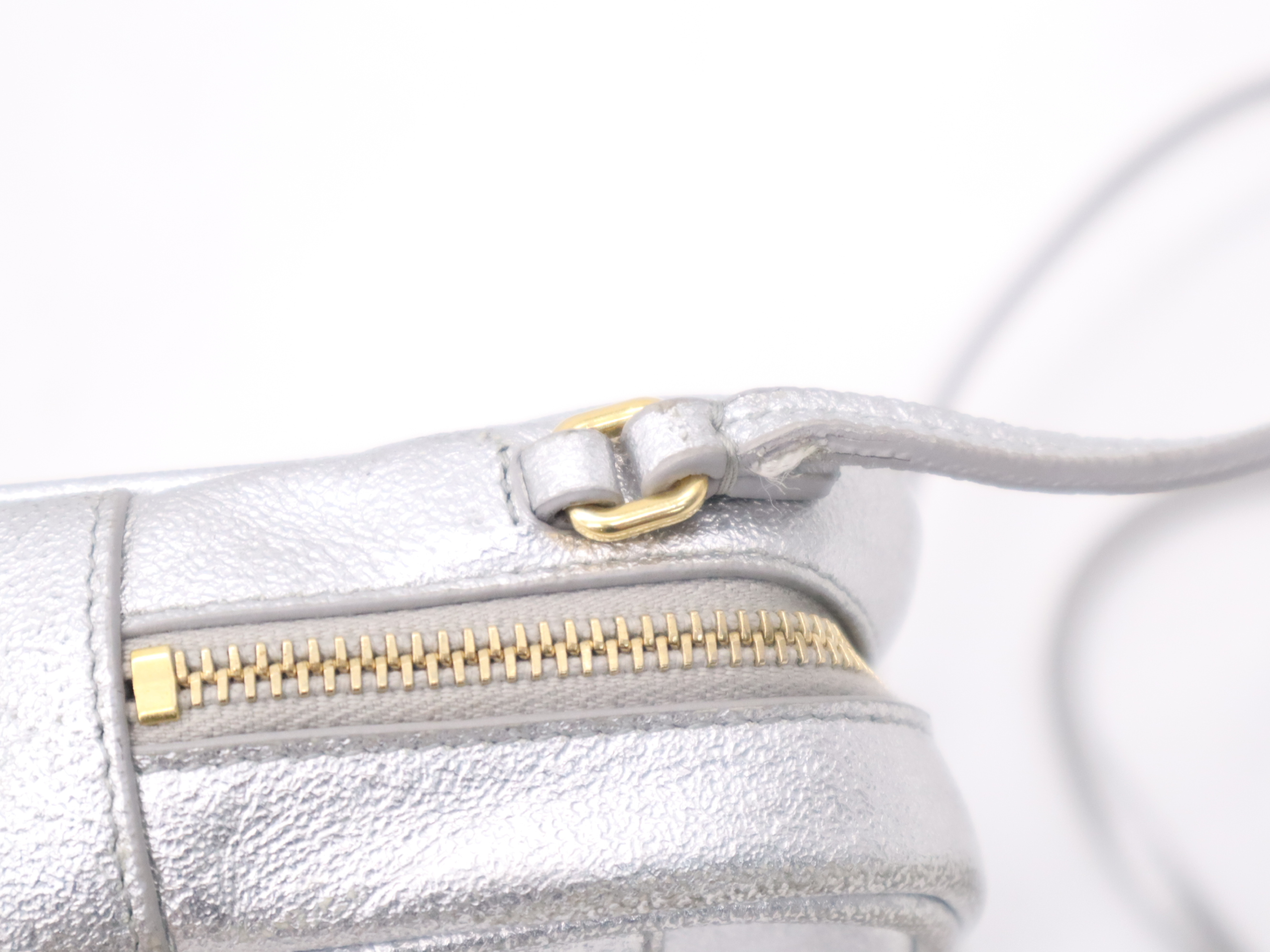 Leather Blogger Bag, Silver with Gold Hardware, Shoulder Bag — view 8
