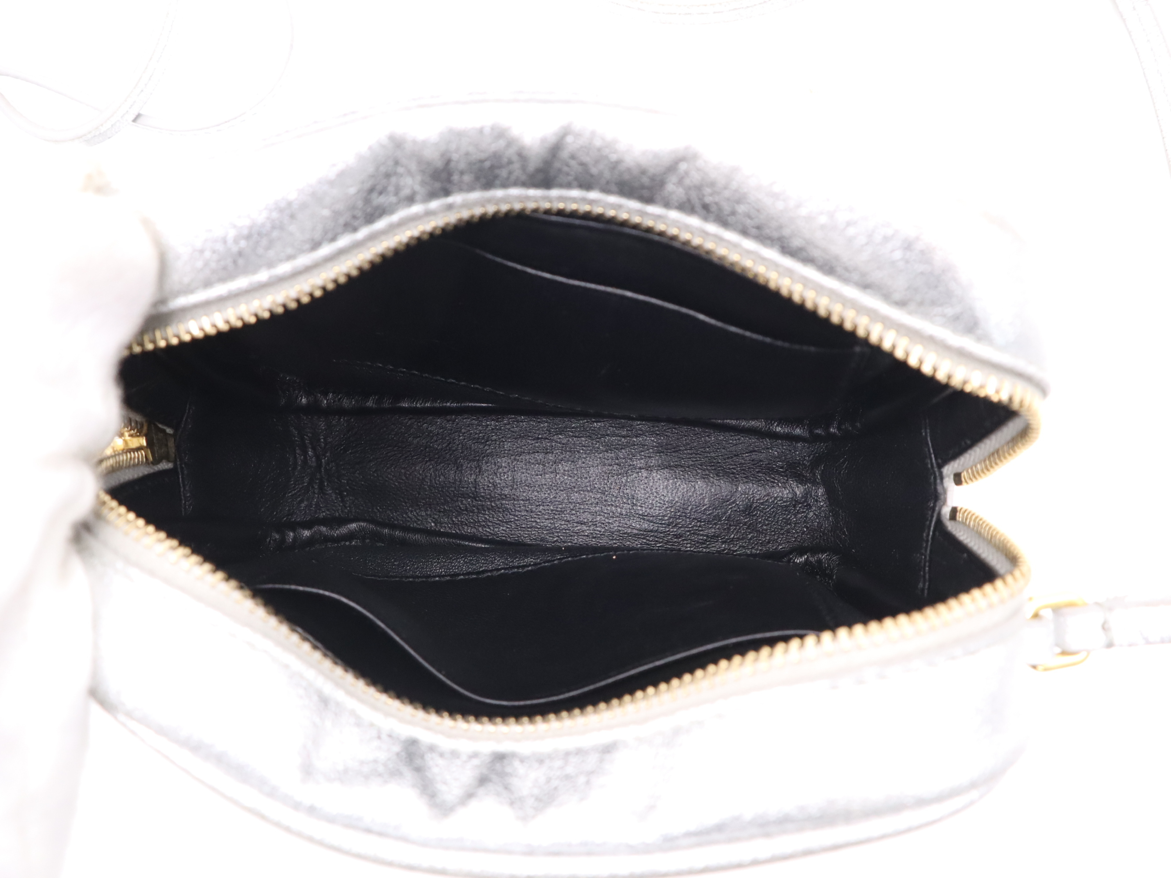 Leather Blogger Bag, Silver with Gold Hardware, Shoulder Bag — view 10