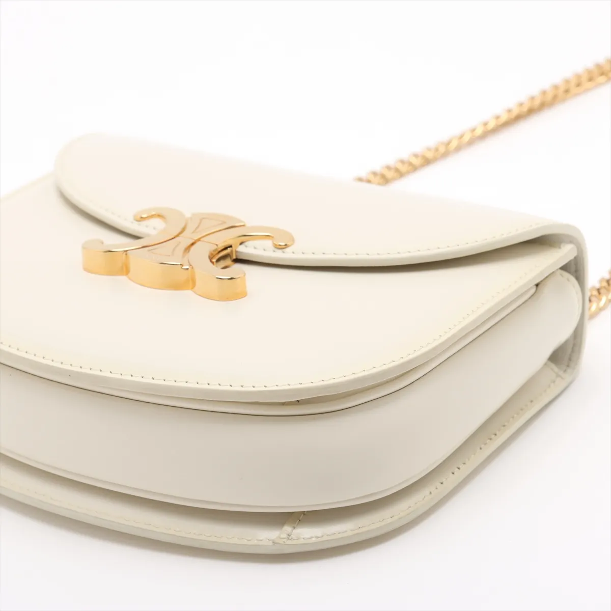 Triomphe Bouzas Leather Chain Shoulder Bag White — view 3