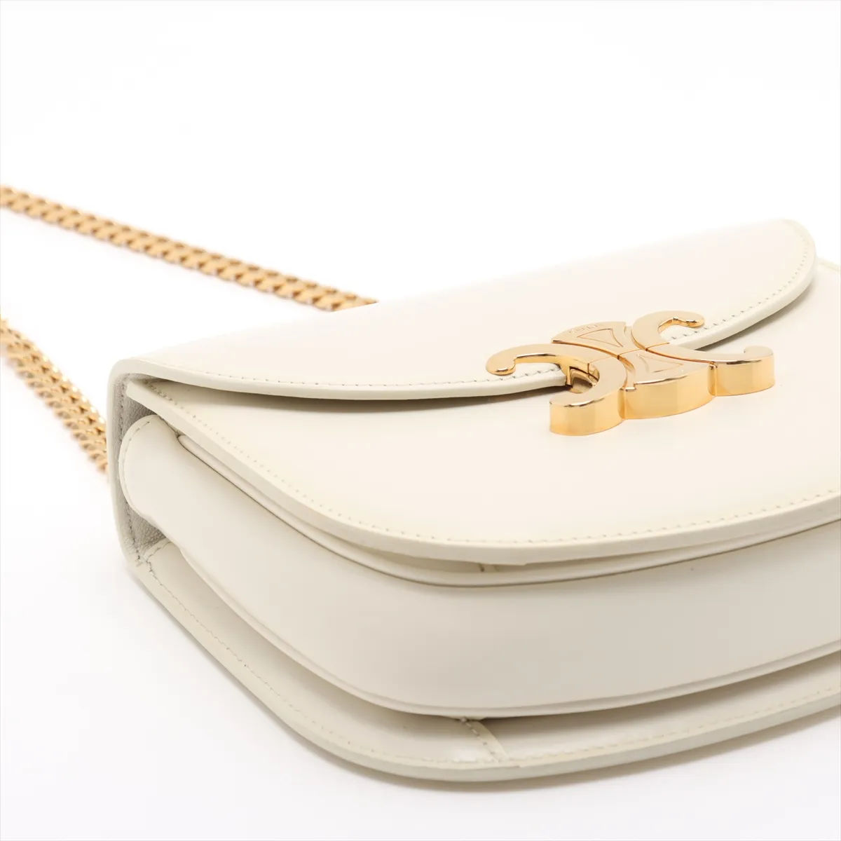 Triomphe Bouzas Leather Chain Shoulder Bag White — view 4