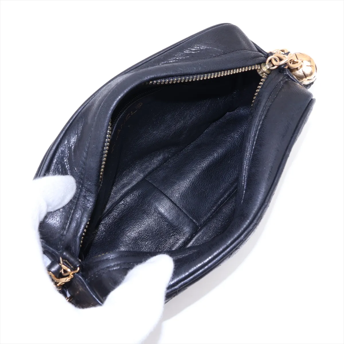Matelassé Lambskin Chain Shoulder Bag with Fringe, Black with Gold Hardware, Item No. 1310123 — view 6