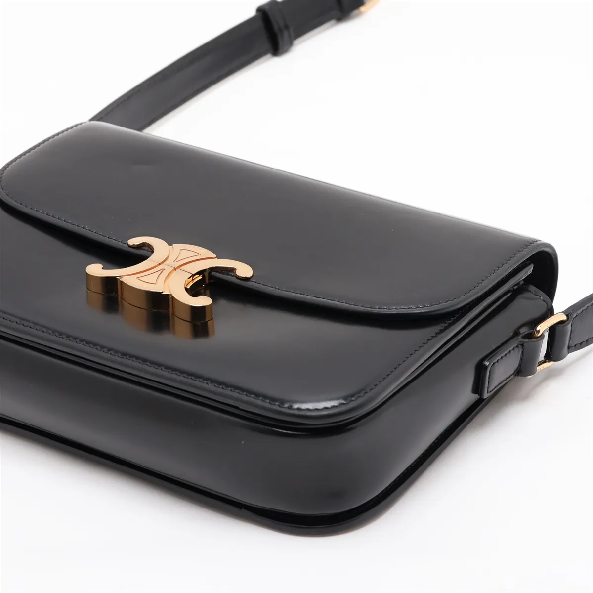 Triomphe Classic Leather Shoulder Bag, Black — view 3