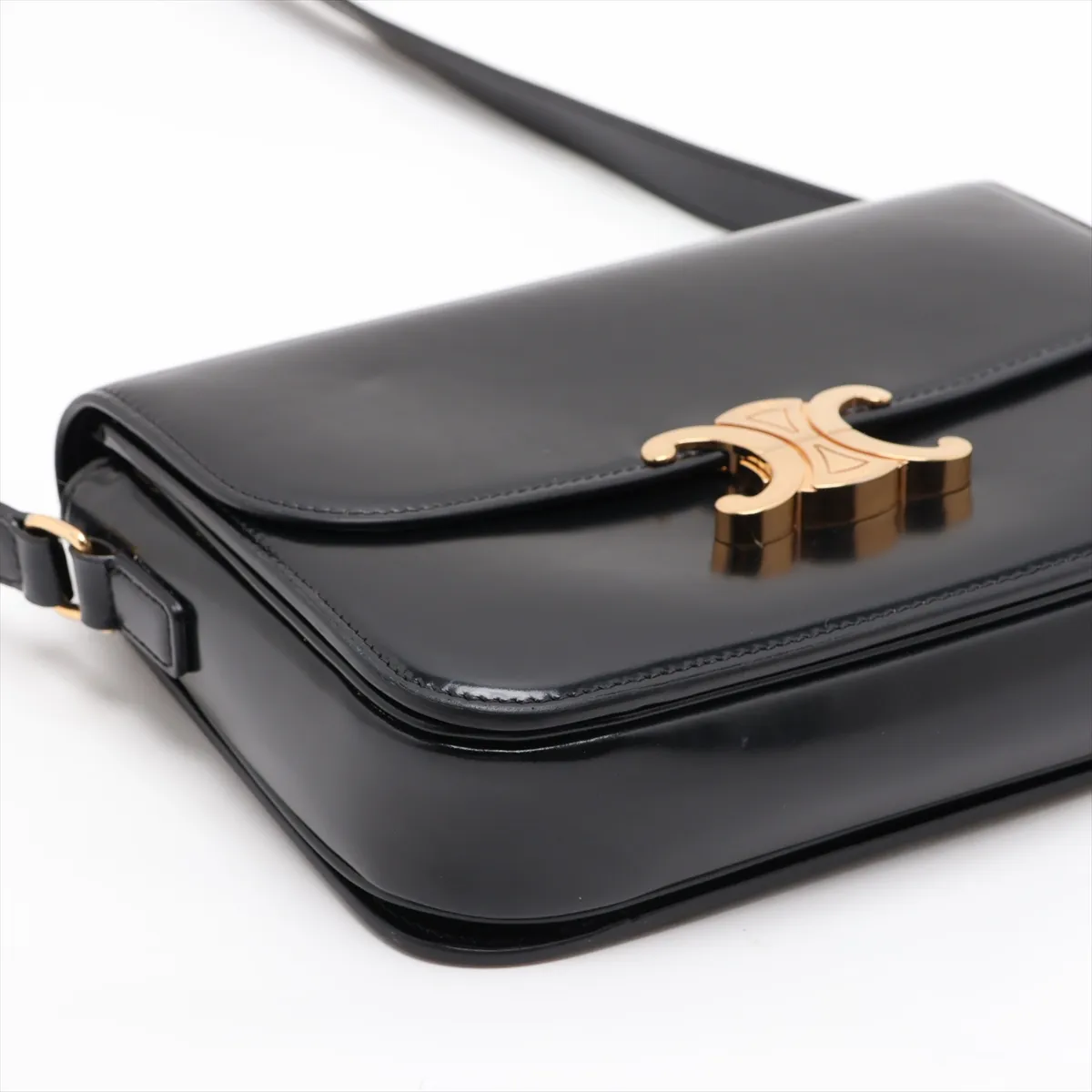 Triomphe Classic Leather Shoulder Bag, Black — view 4