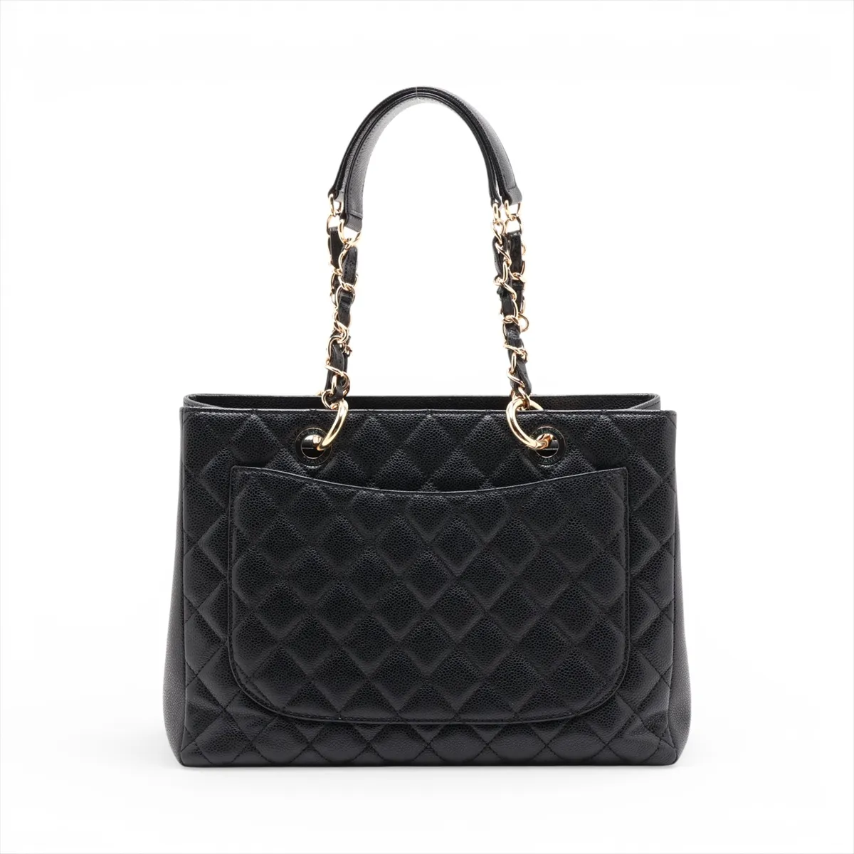 GST Caviar Skin Chain Tote Bag, Black with Gold Hardware, 19127152, Serial Number 19 — view 2