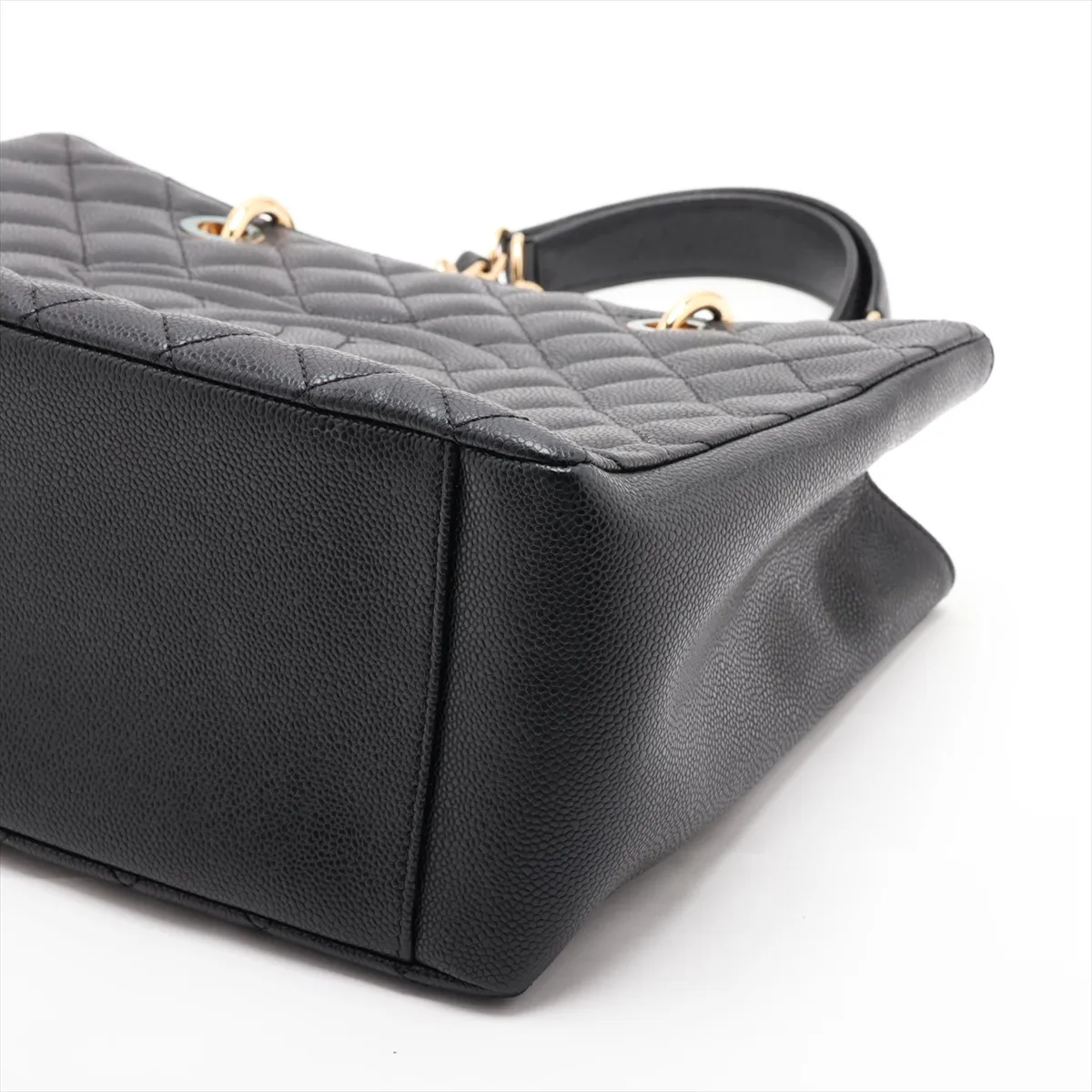 GST Caviar Skin Chain Tote Bag, Black with Gold Hardware, 19127152, Serial Number 19 — view 3