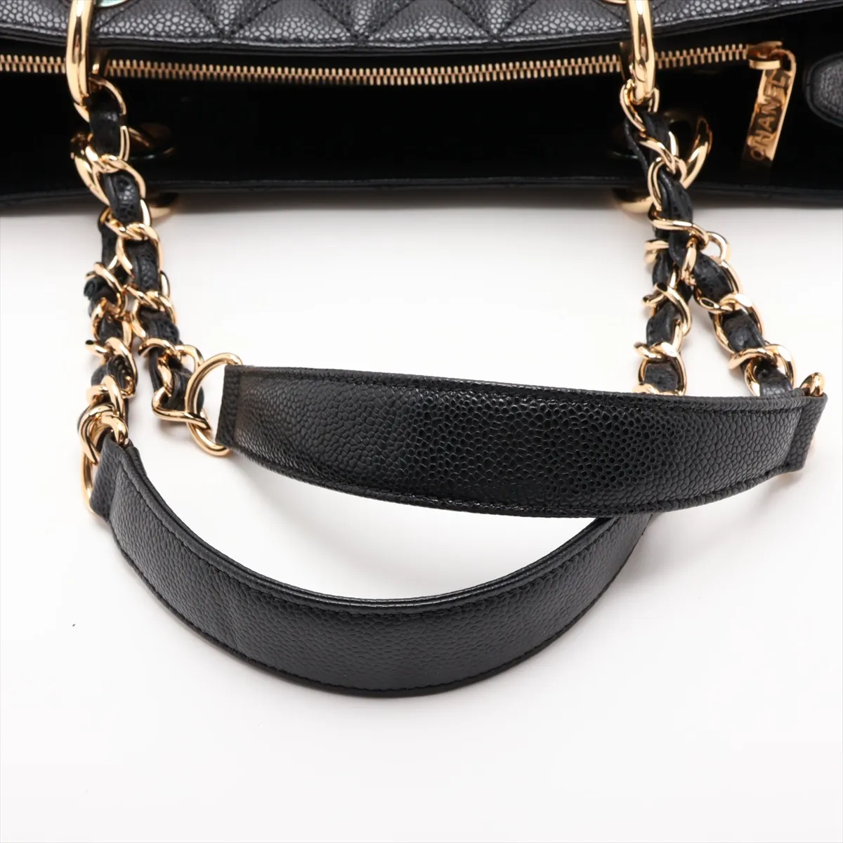 GST Caviar Skin Chain Tote Bag, Black with Gold Hardware, 19127152, Serial Number 19 — view 5
