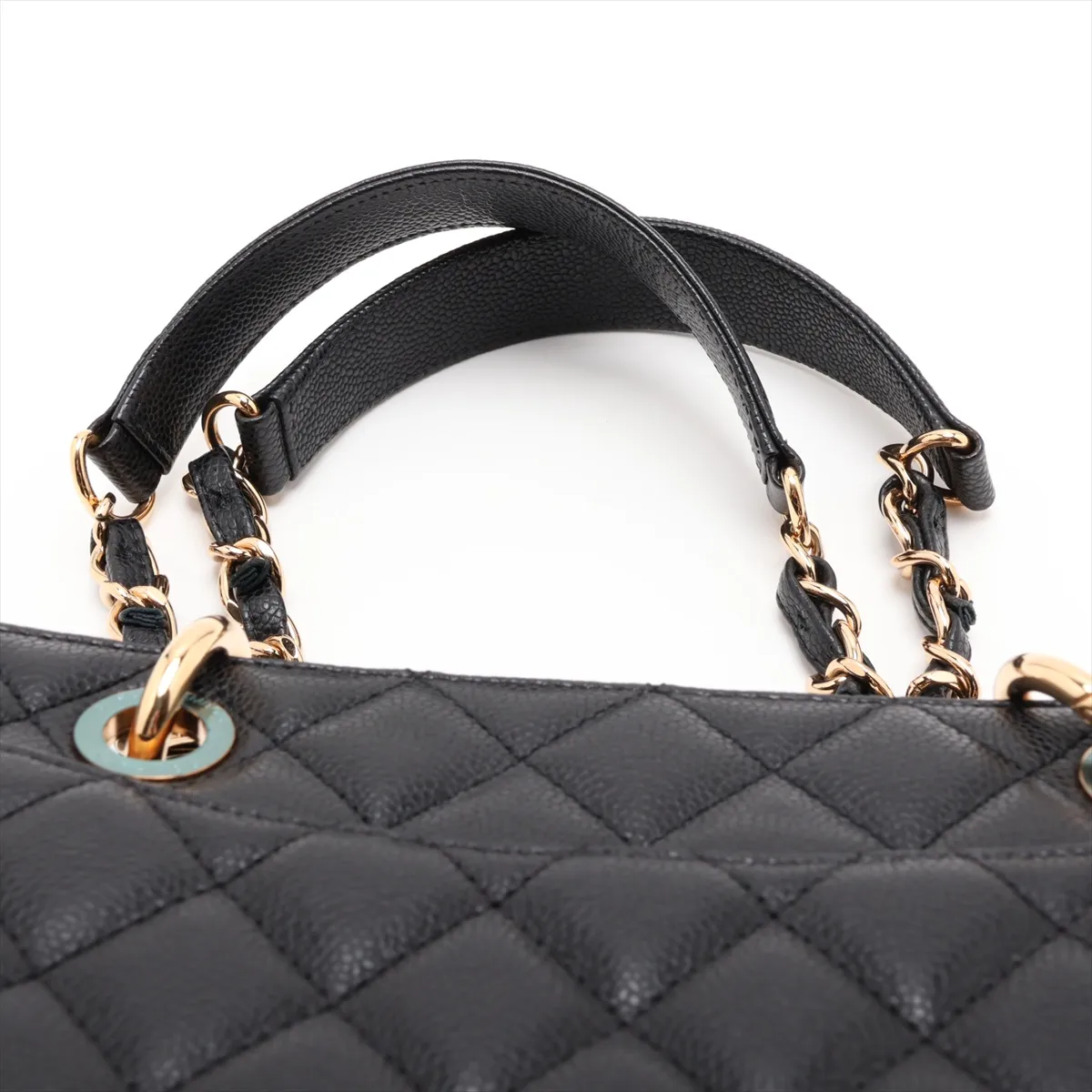 GST Caviar Skin Chain Tote Bag, Black with Gold Hardware, 19127152, Serial Number 19 — view 6
