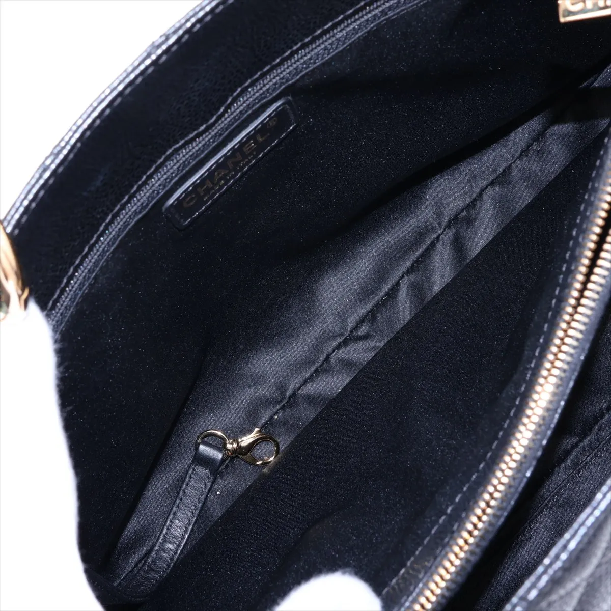 GST Caviar Skin Chain Tote Bag, Black with Gold Hardware, 19127152, Serial Number 19 — view 9