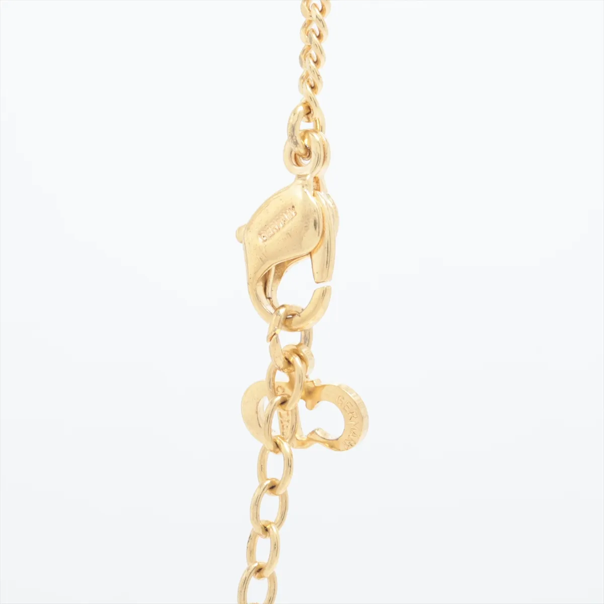 CD logo necklace, gold plated with rhinestones. Shows signs of wear, — view 3
