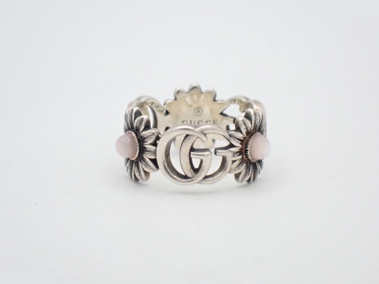 Double G Flower Mother-of-Pearl Sterling Silver 925 Ring, 3.8g