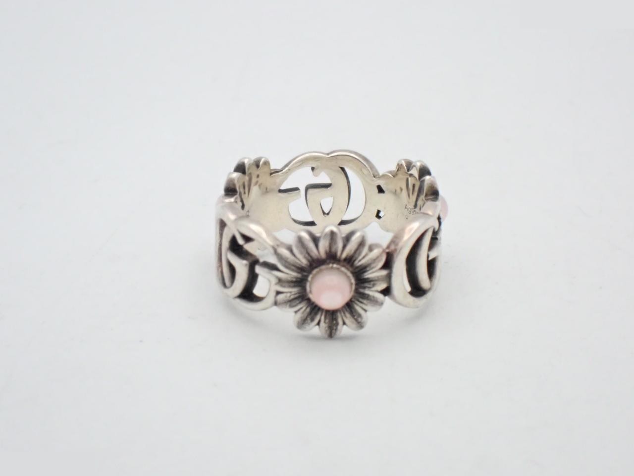 Double G Flower Mother-of-Pearl Sterling Silver 925 Ring, 3.8g — view 2