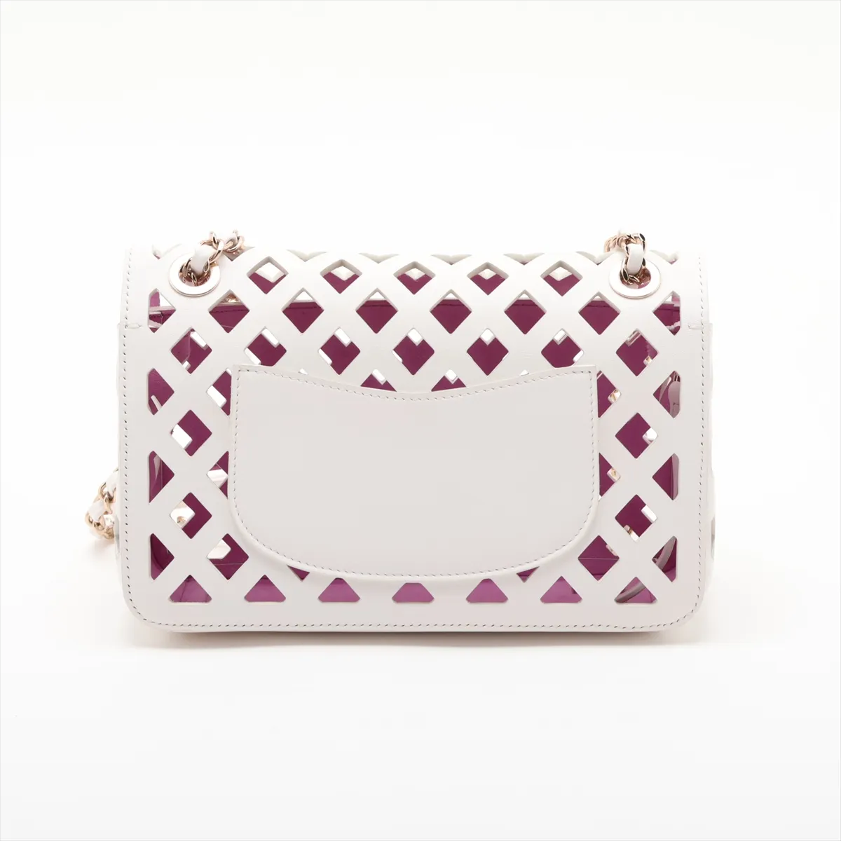 Matelassé Perforated Leather Single Flap Double Chain Bag, White with Gold Hardware, 31063065 (Serial Number 31) — view 2