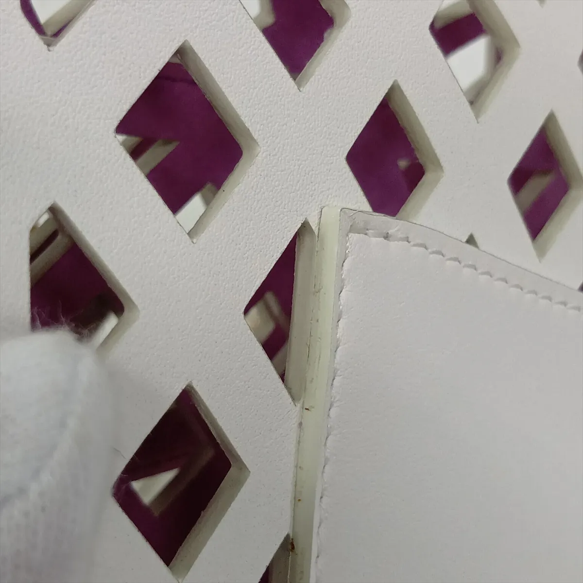 Matelassé Perforated Leather Single Flap Double Chain Bag, White with Gold Hardware, 31063065 (Serial Number 31) — view 11