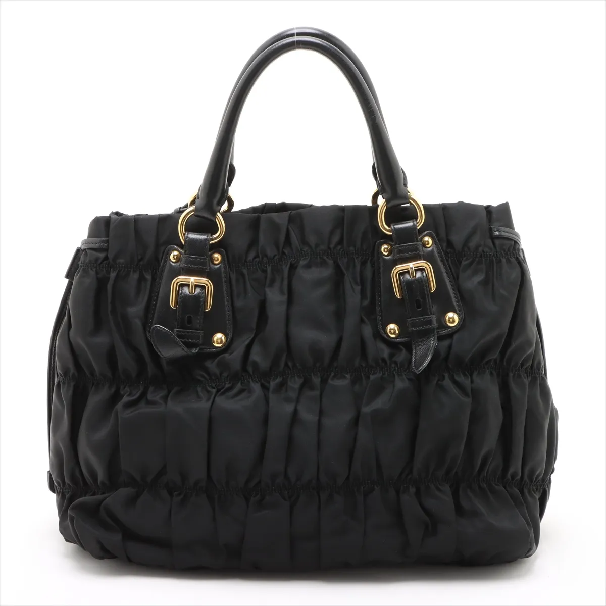 gathered nylon x leather handbag black — view 2