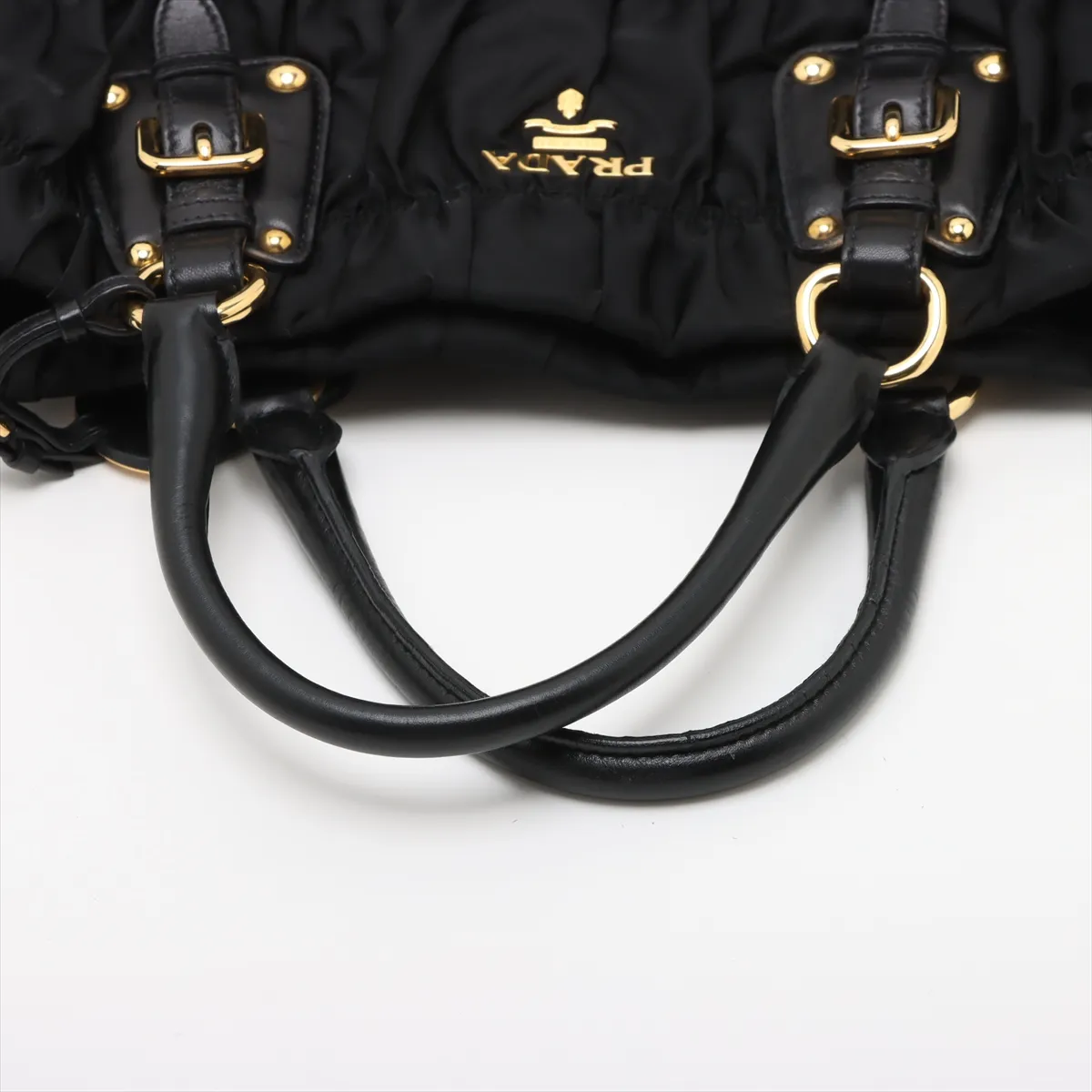 gathered nylon x leather handbag black — view 5