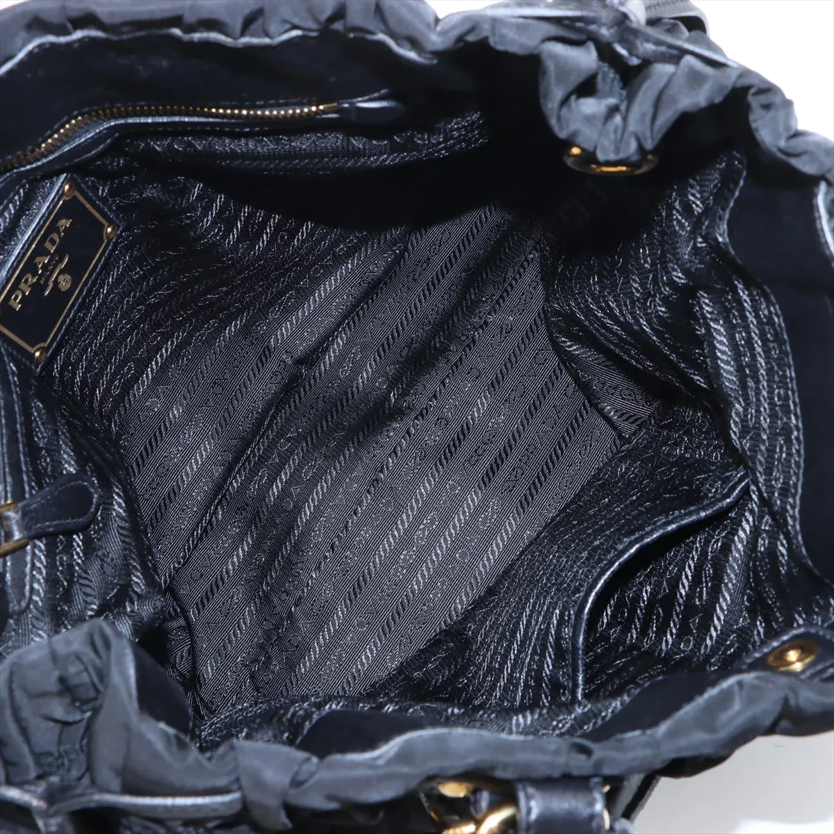 gathered nylon x leather handbag black — view 7