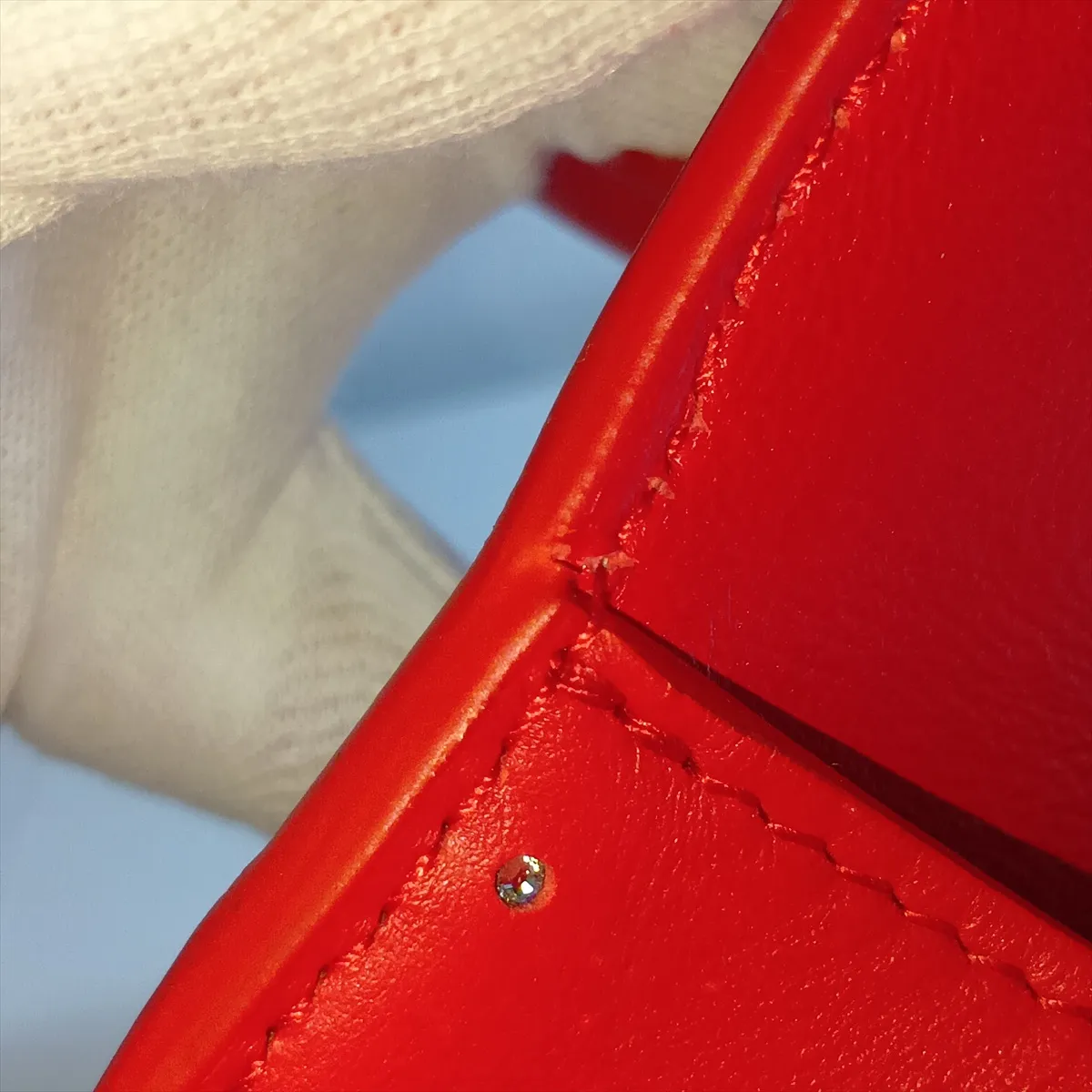 Hourglass XS 719115 Leather x Rhinestone 2-Way Handbag Red — view 12
