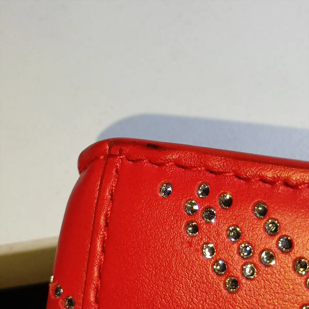 Hourglass XS 719115 Leather x Rhinestone 2-Way Handbag Red — view 13