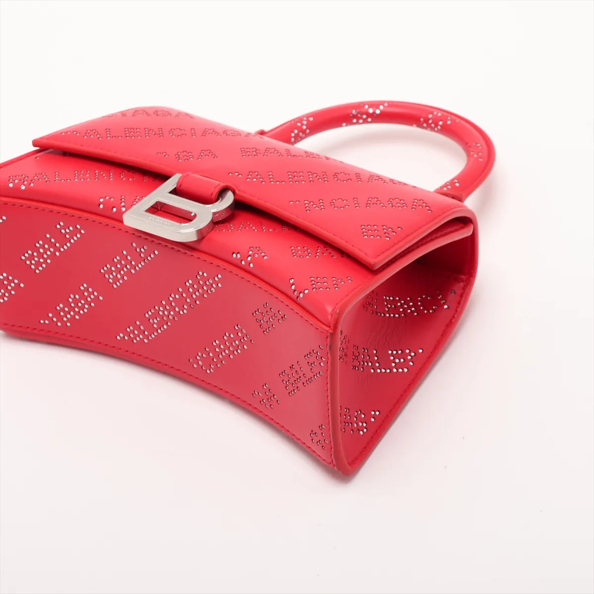 Hourglass XS 719115 Leather x Rhinestone 2-Way Handbag Red — view 3