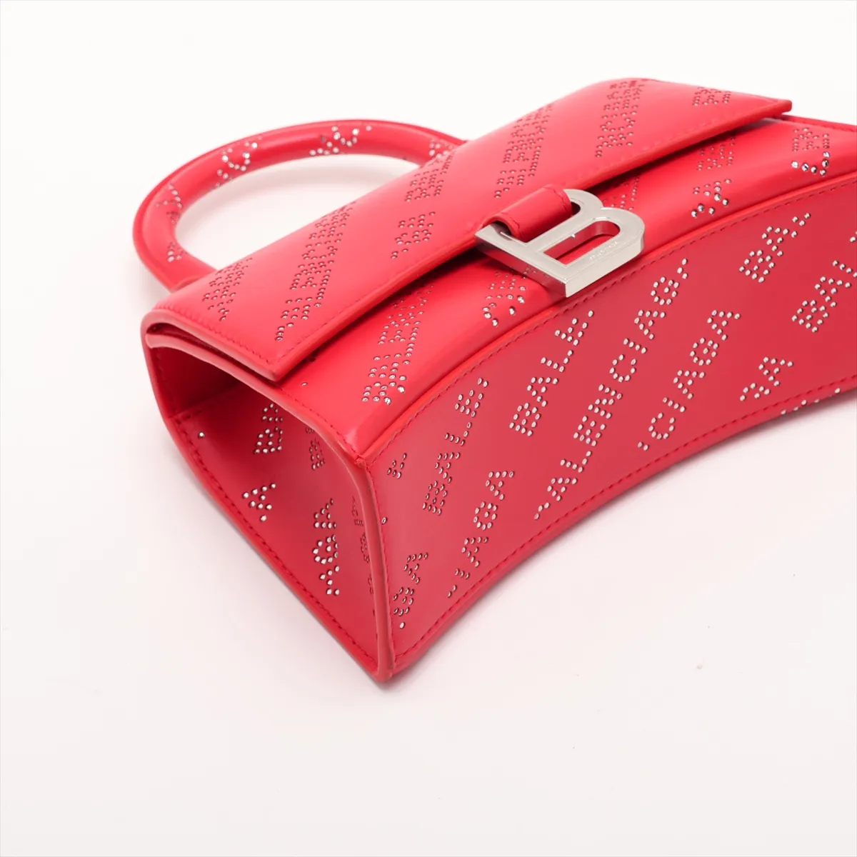 Hourglass XS 719115 Leather x Rhinestone 2-Way Handbag Red — view 4