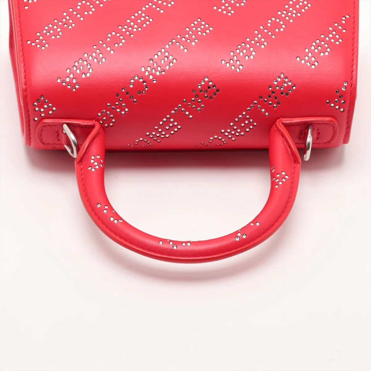 Hourglass XS 719115 Leather x Rhinestone 2-Way Handbag Red — view 5
