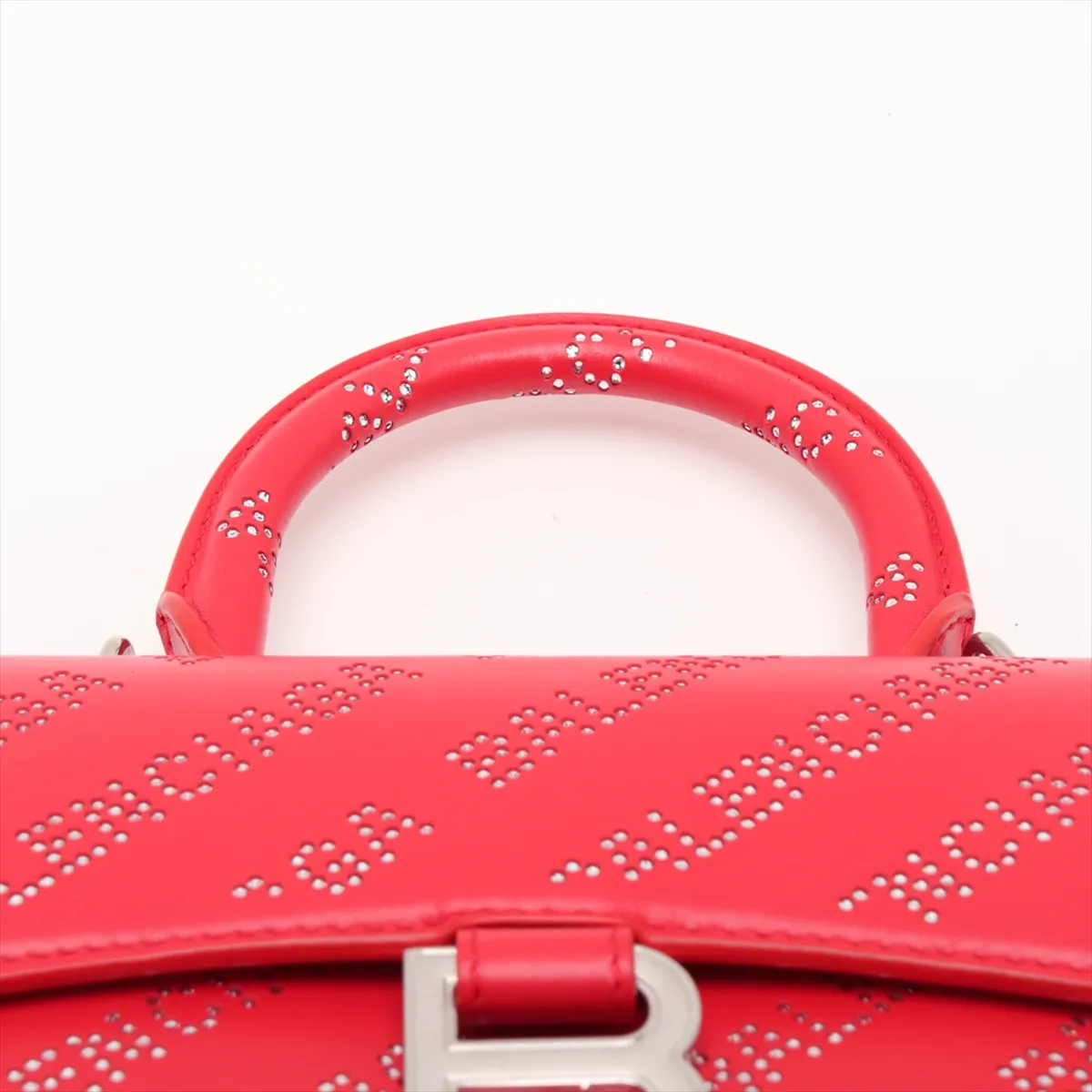 Hourglass XS 719115 Leather x Rhinestone 2-Way Handbag Red — view 6