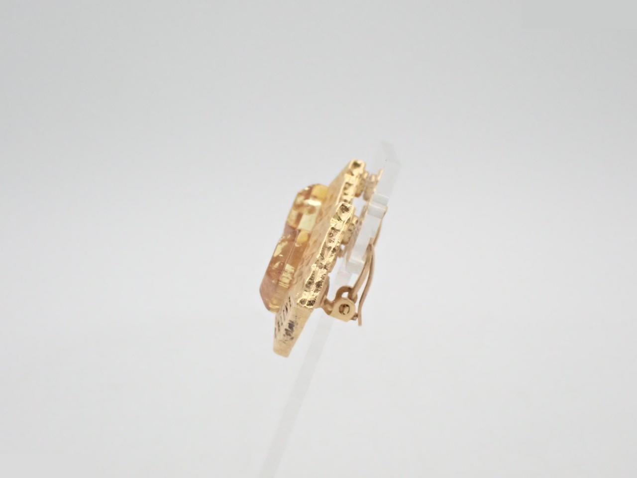 Colored gemstone, square, yellow, gold earrings, Celine — view 3
