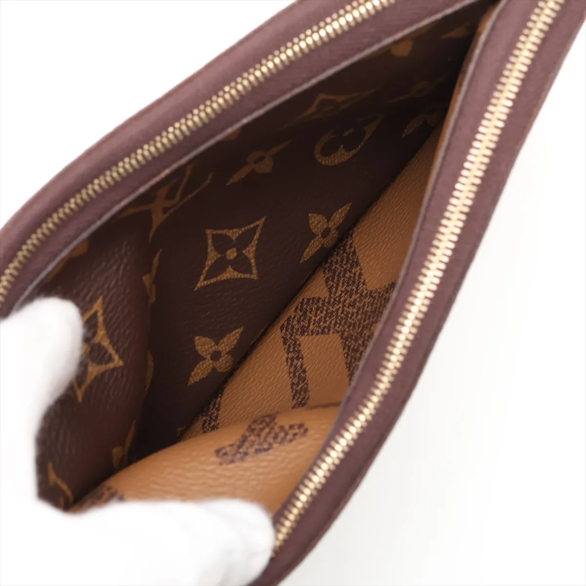Giant Monogram Reverse Pochette Double Zip M69203 MI5210 Brown (RFID detected) — view 6
