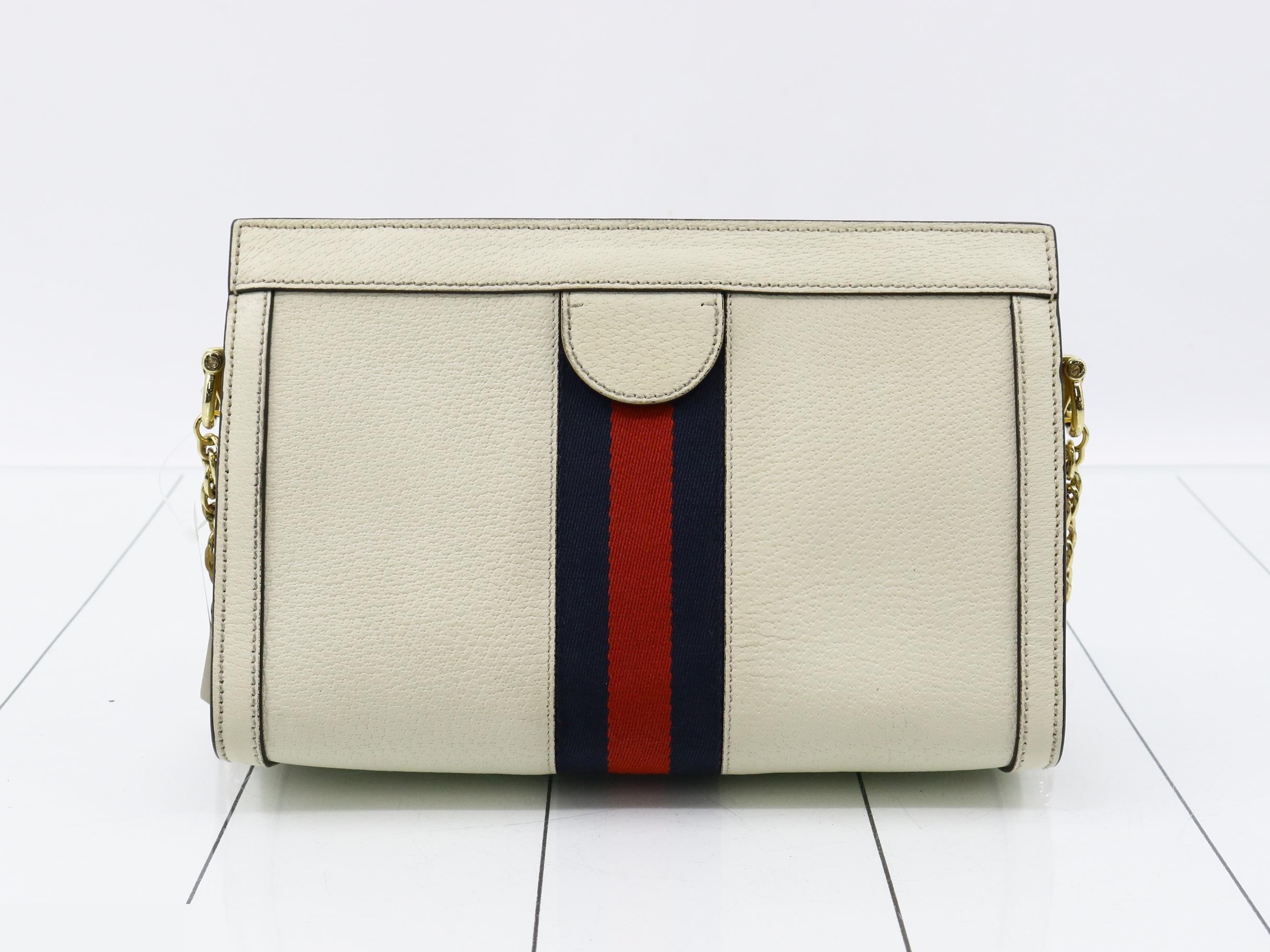 Ophidia Leather Chain Shoulder Bag, Ivory — view 2