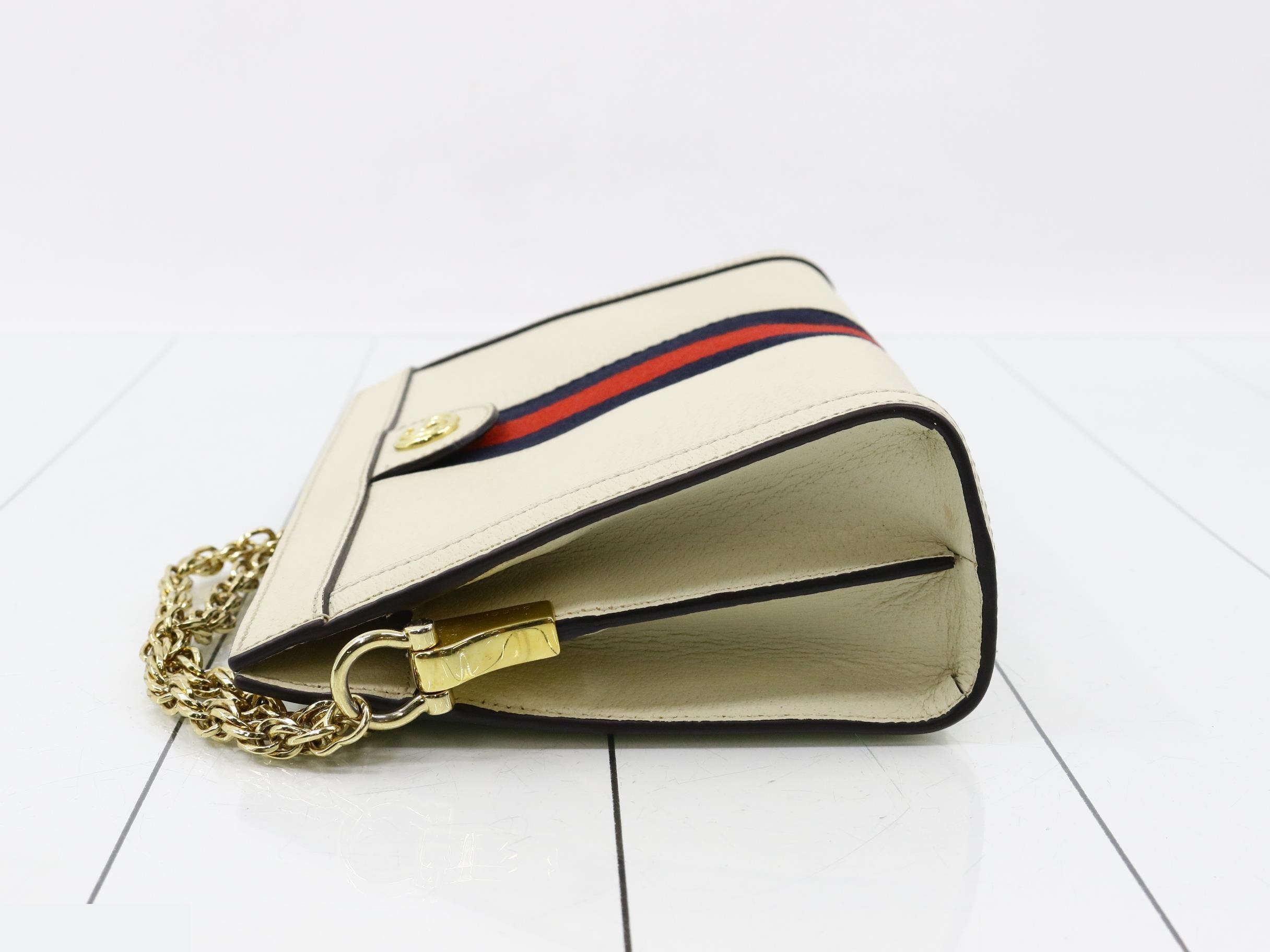 Ophidia Leather Chain Shoulder Bag, Ivory — view 4