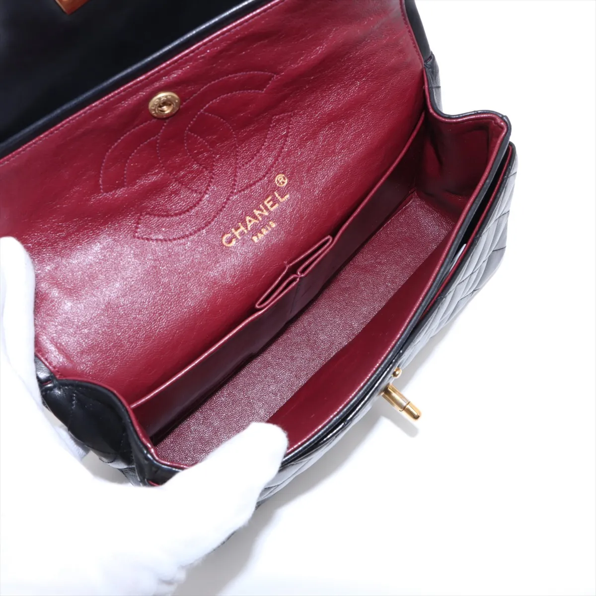 Matelasse Lambskin Double Flap Double Chain Bag Black Gold Hardware 1816335 No. 1 — view 7