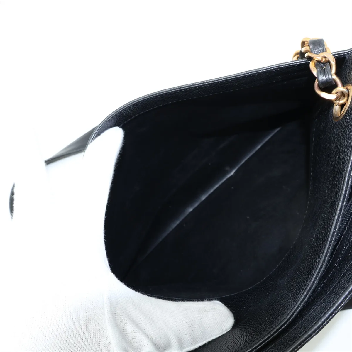 Triple Coco Caviar Skin Chain Tote Bag, Black with Gold Hardware, Item No. 3464794 (Serial No. 3) — view 11