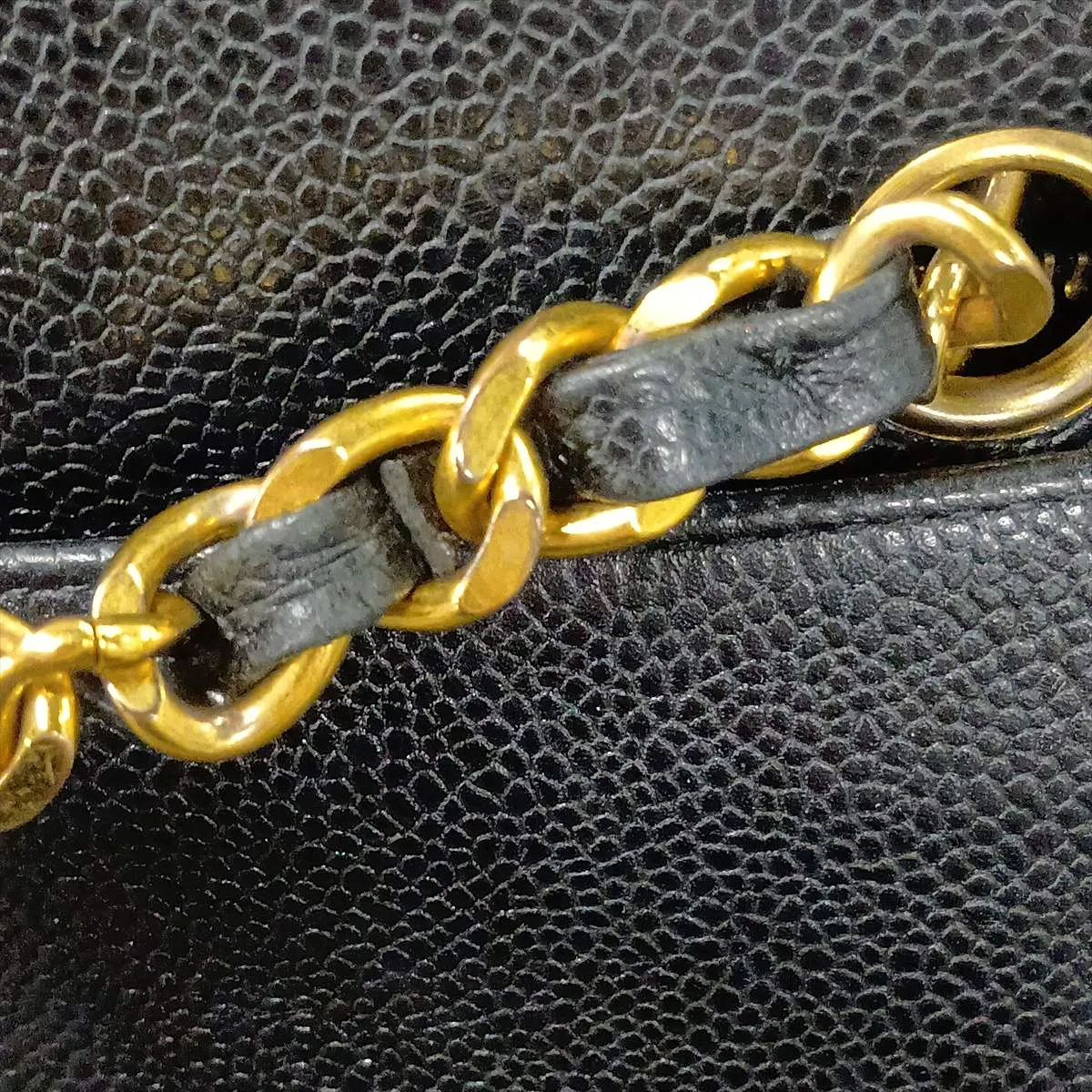 Triple Coco Caviar Skin Chain Tote Bag, Black with Gold Hardware, Item No. 3464794 (Serial No. 3) — view 14