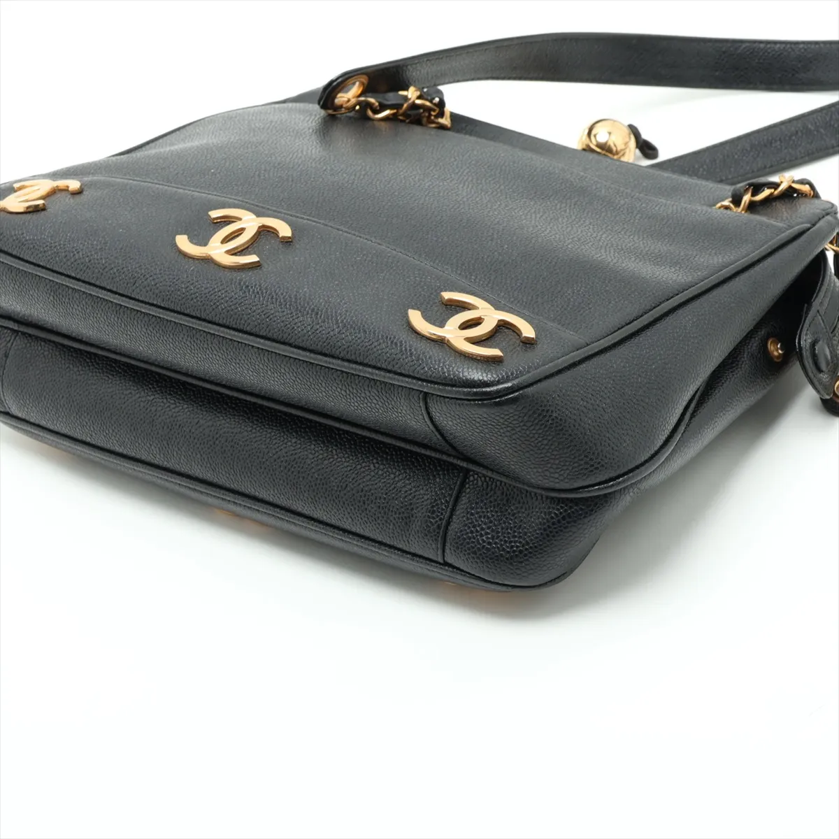 Triple Coco Caviar Skin Chain Tote Bag, Black with Gold Hardware, Item No. 3464794 (Serial No. 3) — view 3