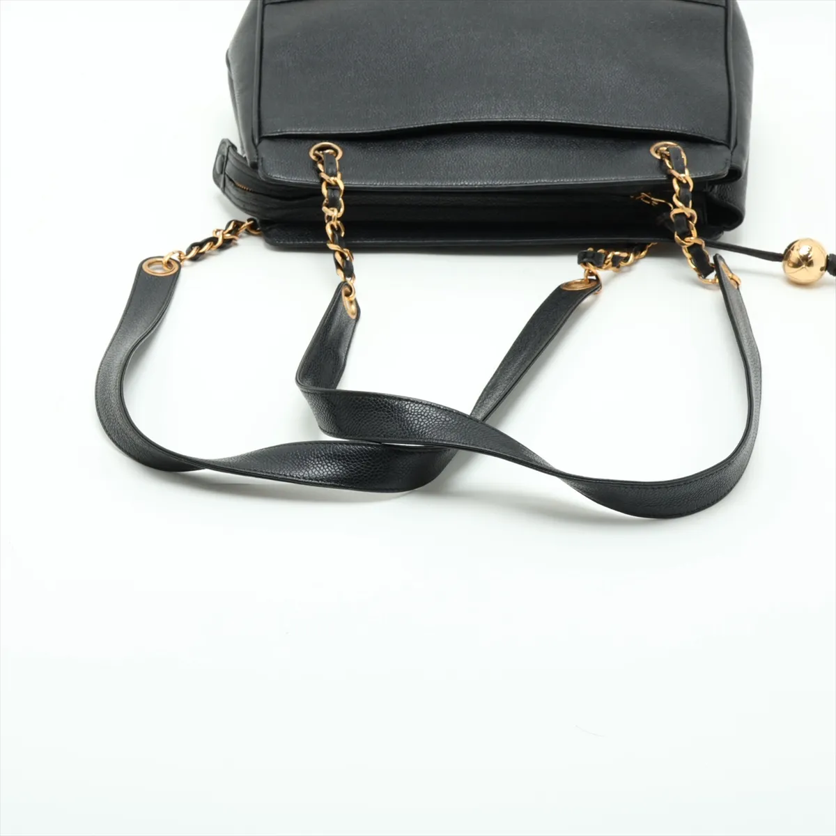 Triple Coco Caviar Skin Chain Tote Bag, Black with Gold Hardware, Item No. 3464794 (Serial No. 3) — view 5