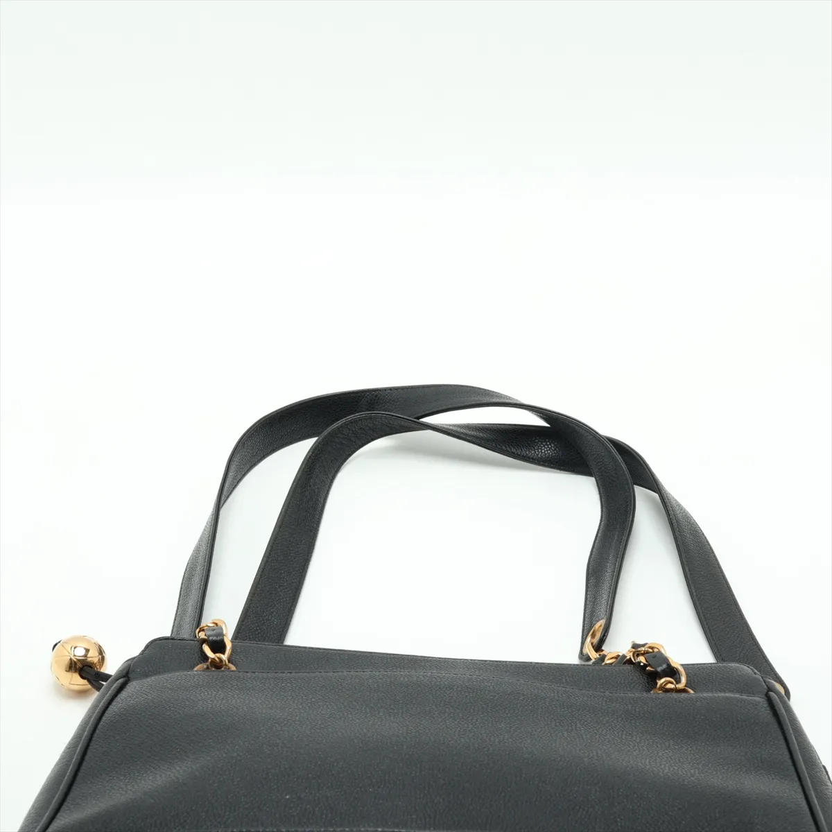Triple Coco Caviar Skin Chain Tote Bag, Black with Gold Hardware, Item No. 3464794 (Serial No. 3) — view 6