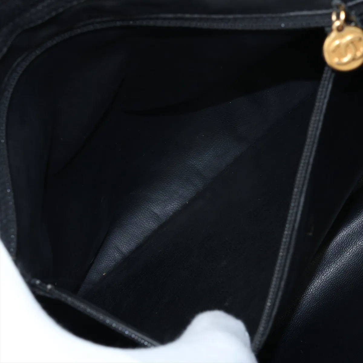 Triple Coco Caviar Skin Chain Tote Bag, Black with Gold Hardware, Item No. 3464794 (Serial No. 3) — view 8