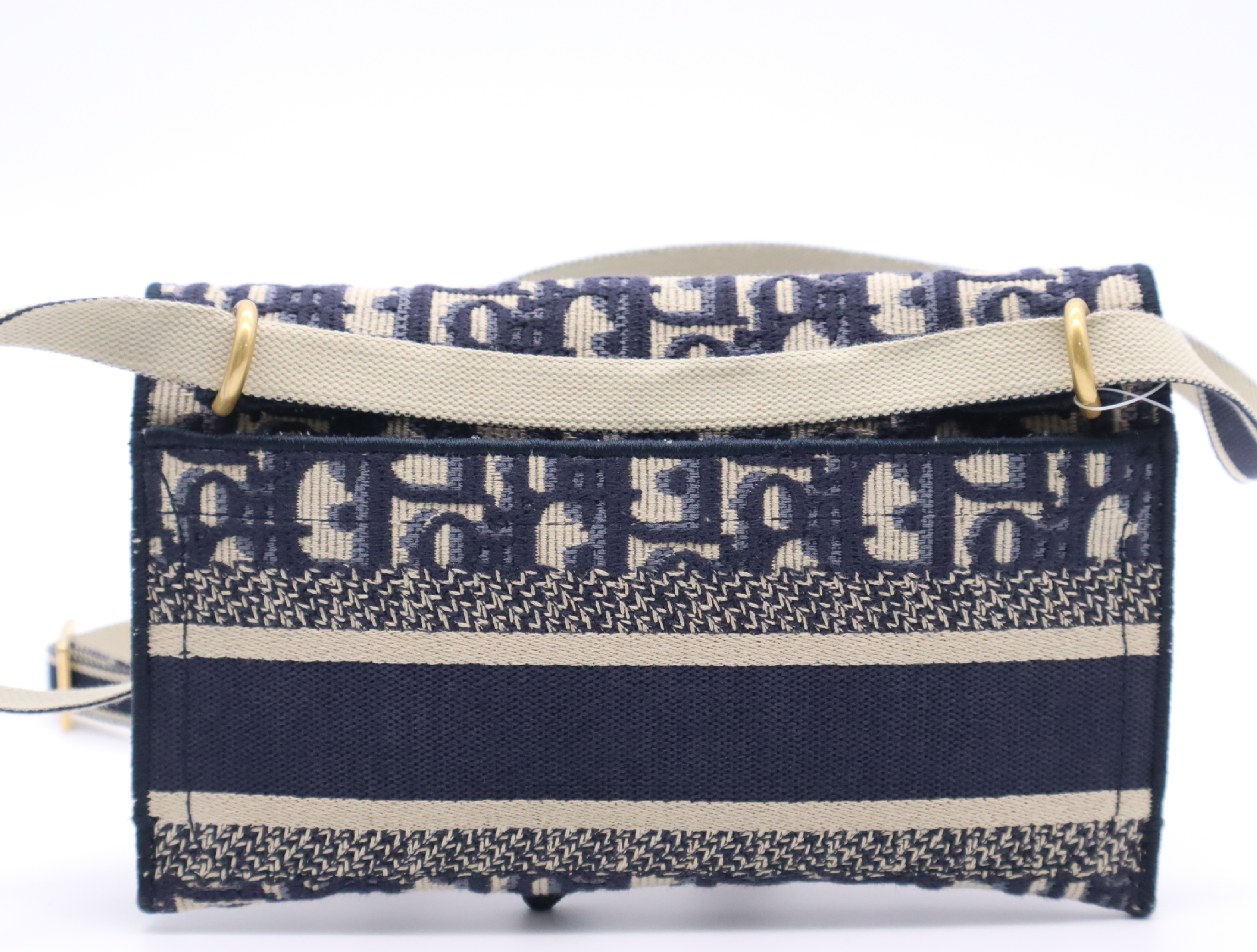 Canvas x Leather Saddle Slim Pouch Shoulder Bag, Navy, Gold Hardware — view 2
