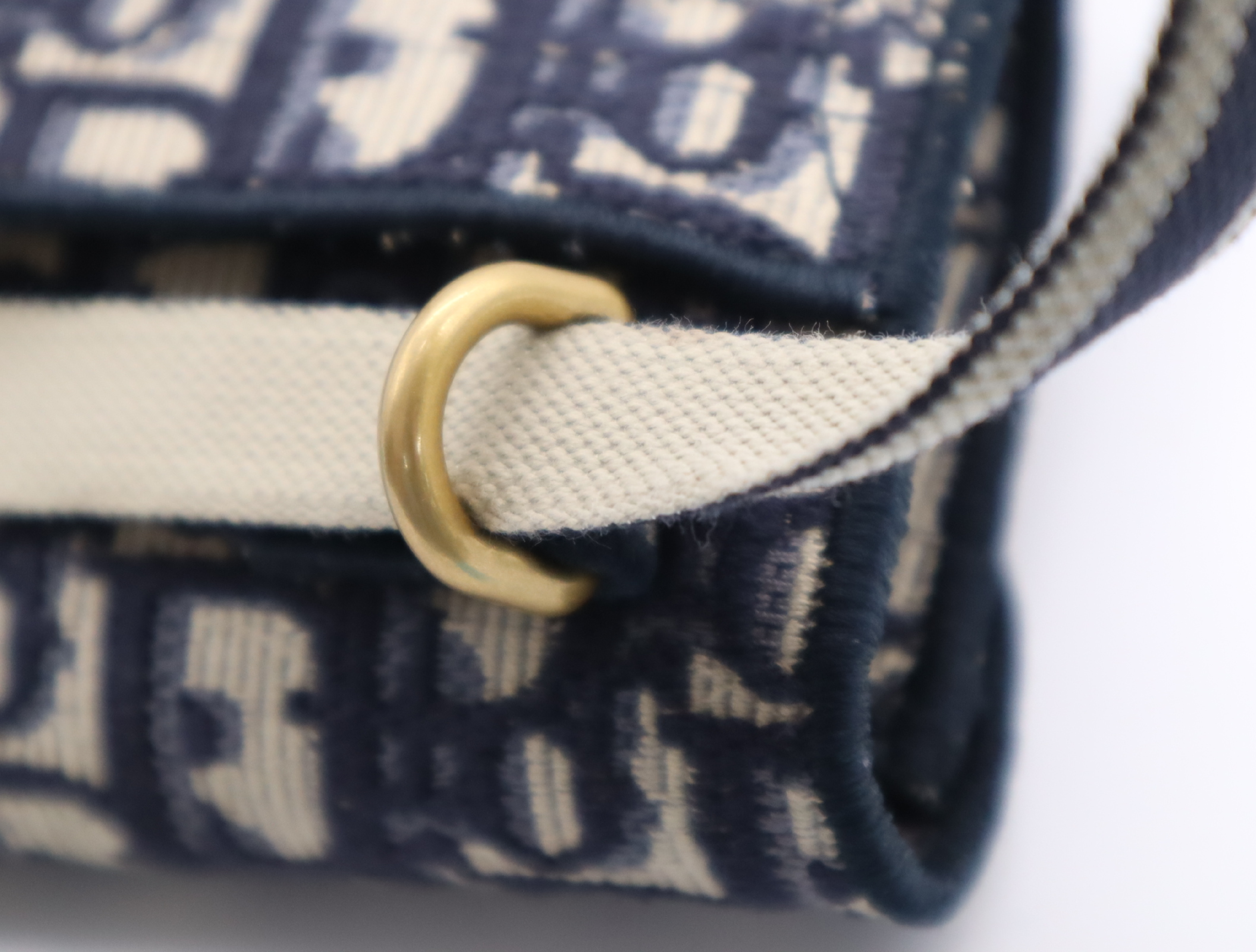 Canvas x Leather Saddle Slim Pouch Shoulder Bag, Navy, Gold Hardware — view 8