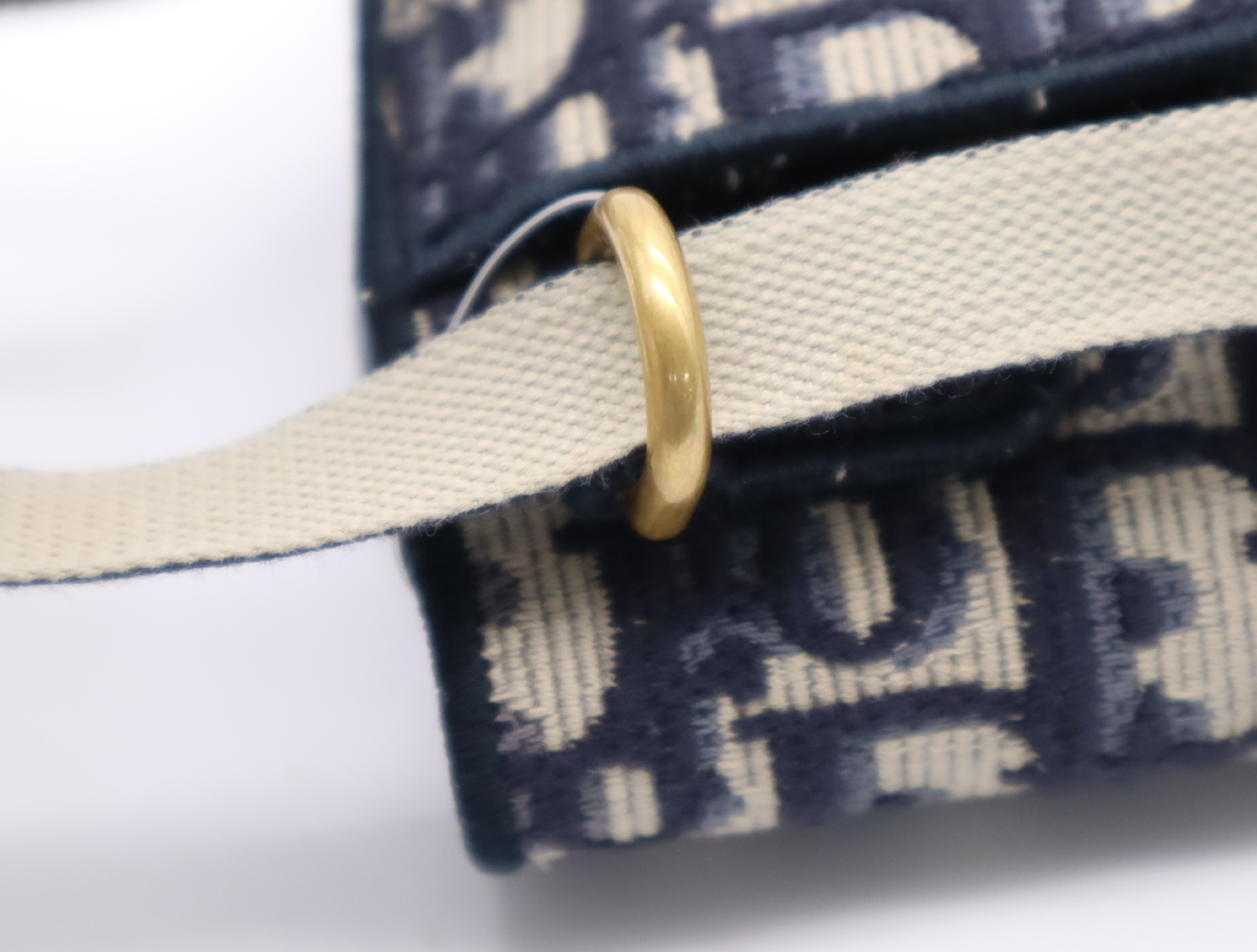 Canvas x Leather Saddle Slim Pouch Shoulder Bag, Navy, Gold Hardware — view 9