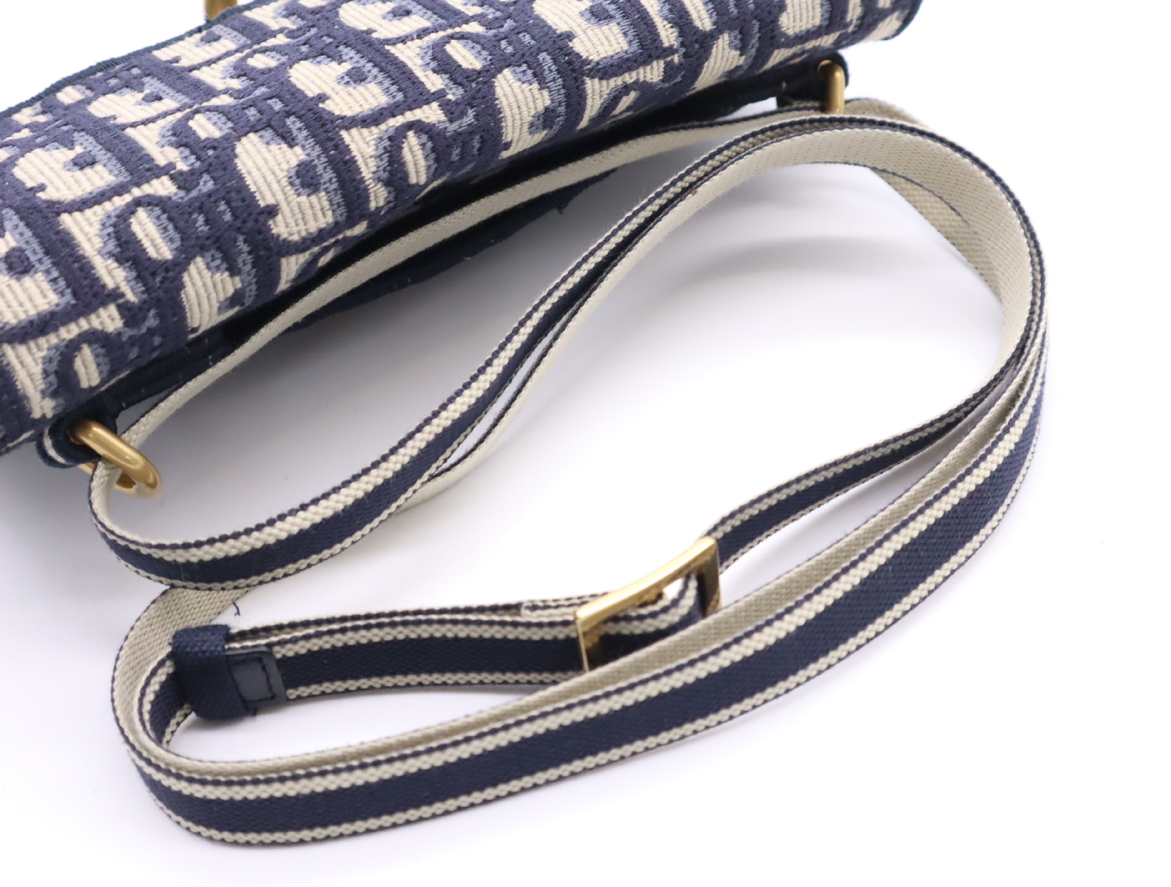 Canvas x Leather Saddle Slim Pouch Shoulder Bag, Navy, Gold Hardware — view 10
