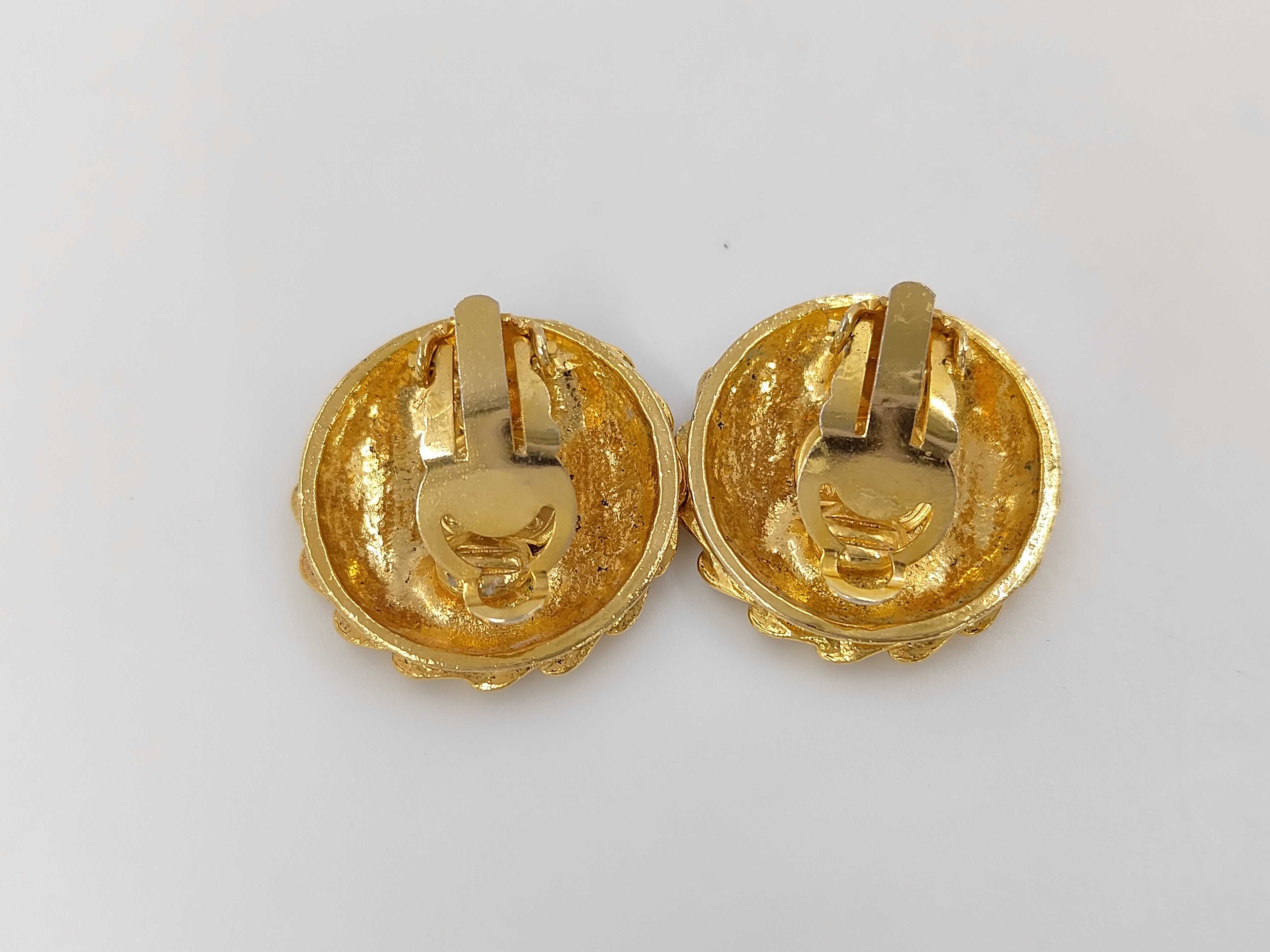 Gold Plated Matelassé Coco Mark Rhinestone Earrings — view 2