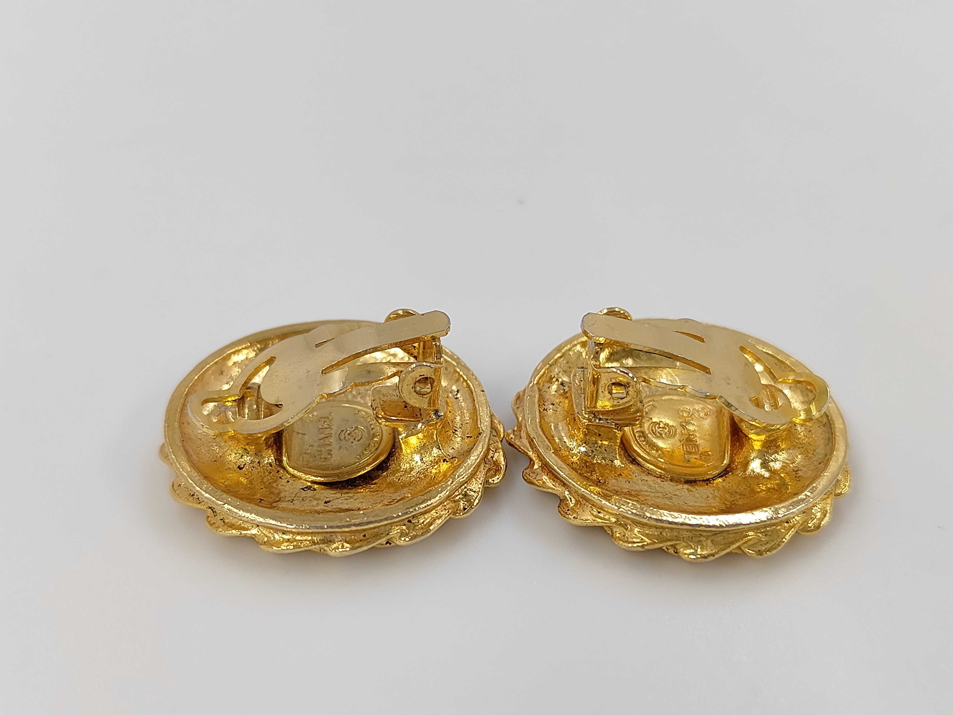Gold Plated Matelassé Coco Mark Rhinestone Earrings — view 3
