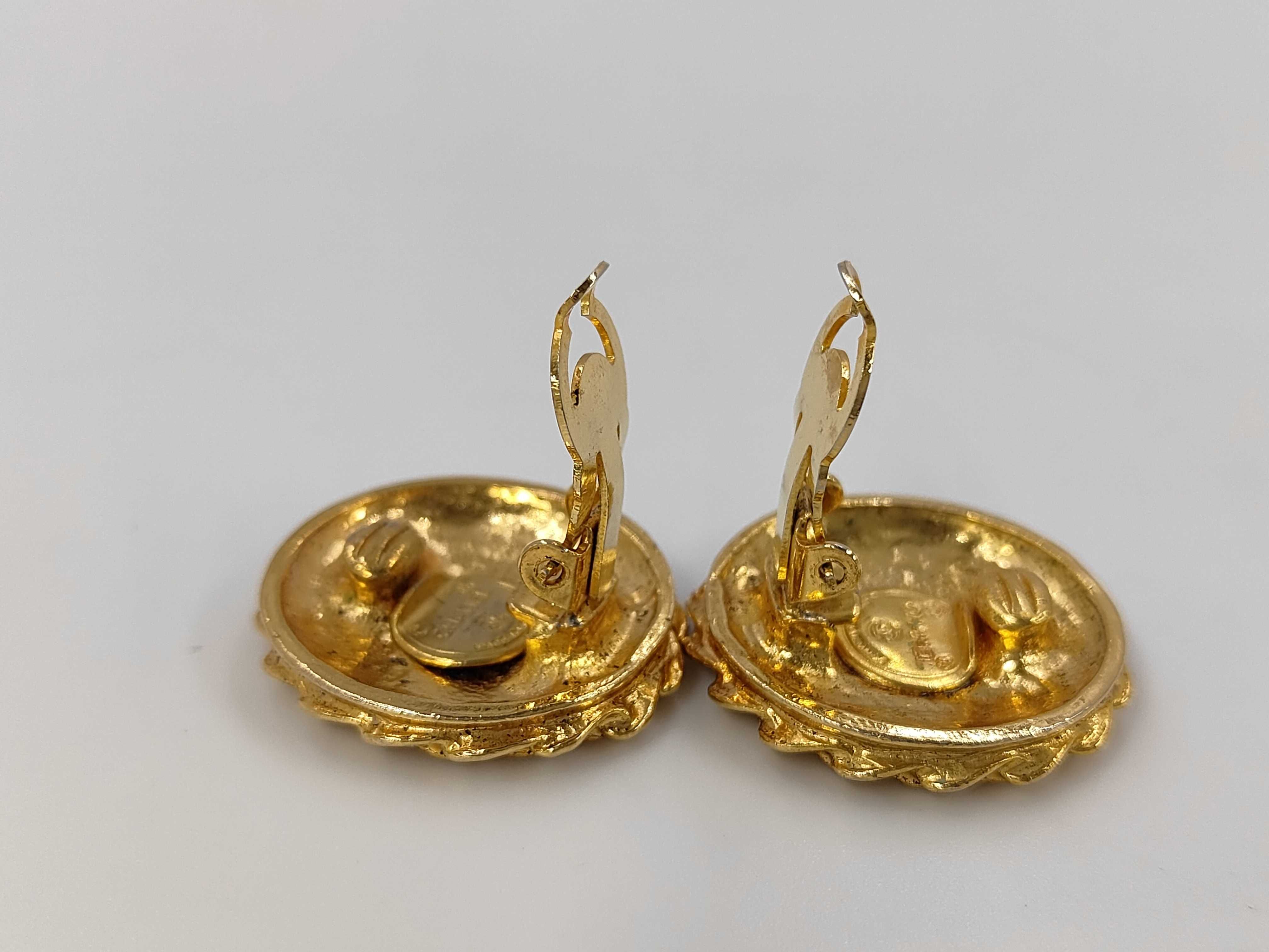Gold Plated Matelassé Coco Mark Rhinestone Earrings — view 4