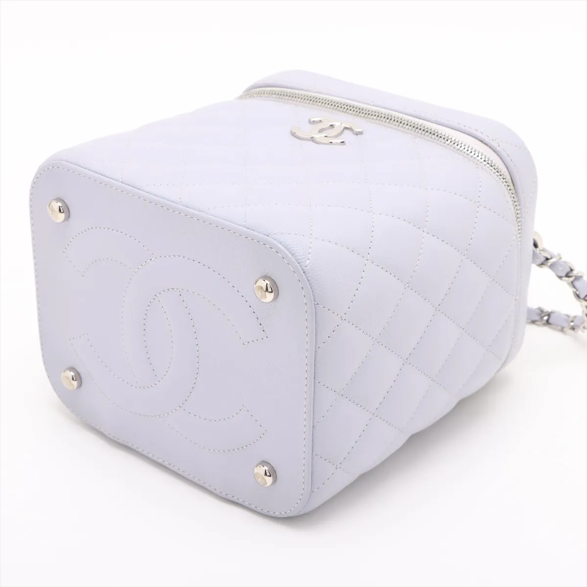 Matelasse caviar skin vanity bag purple silver hardware KUT967CE random plate — view 3