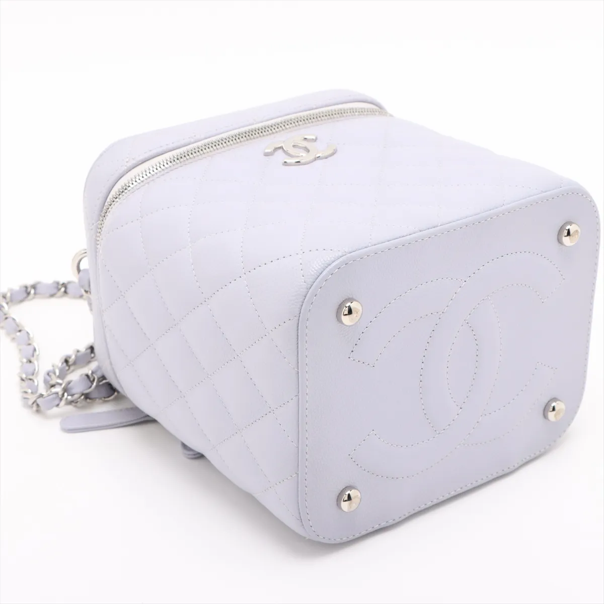 Matelasse caviar skin vanity bag purple silver hardware KUT967CE random plate — view 4