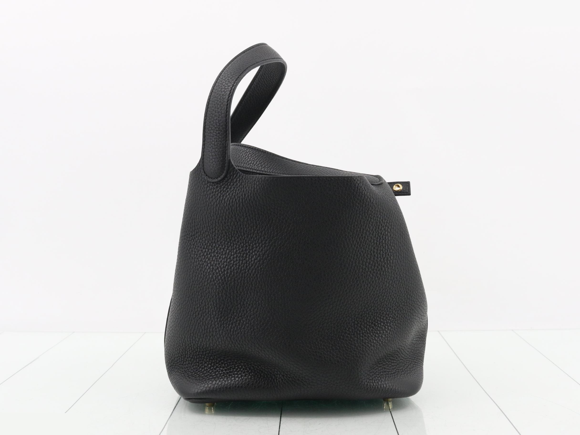 Picotin Lock MM Leather Handbag, Y Stamp, Black — view 4